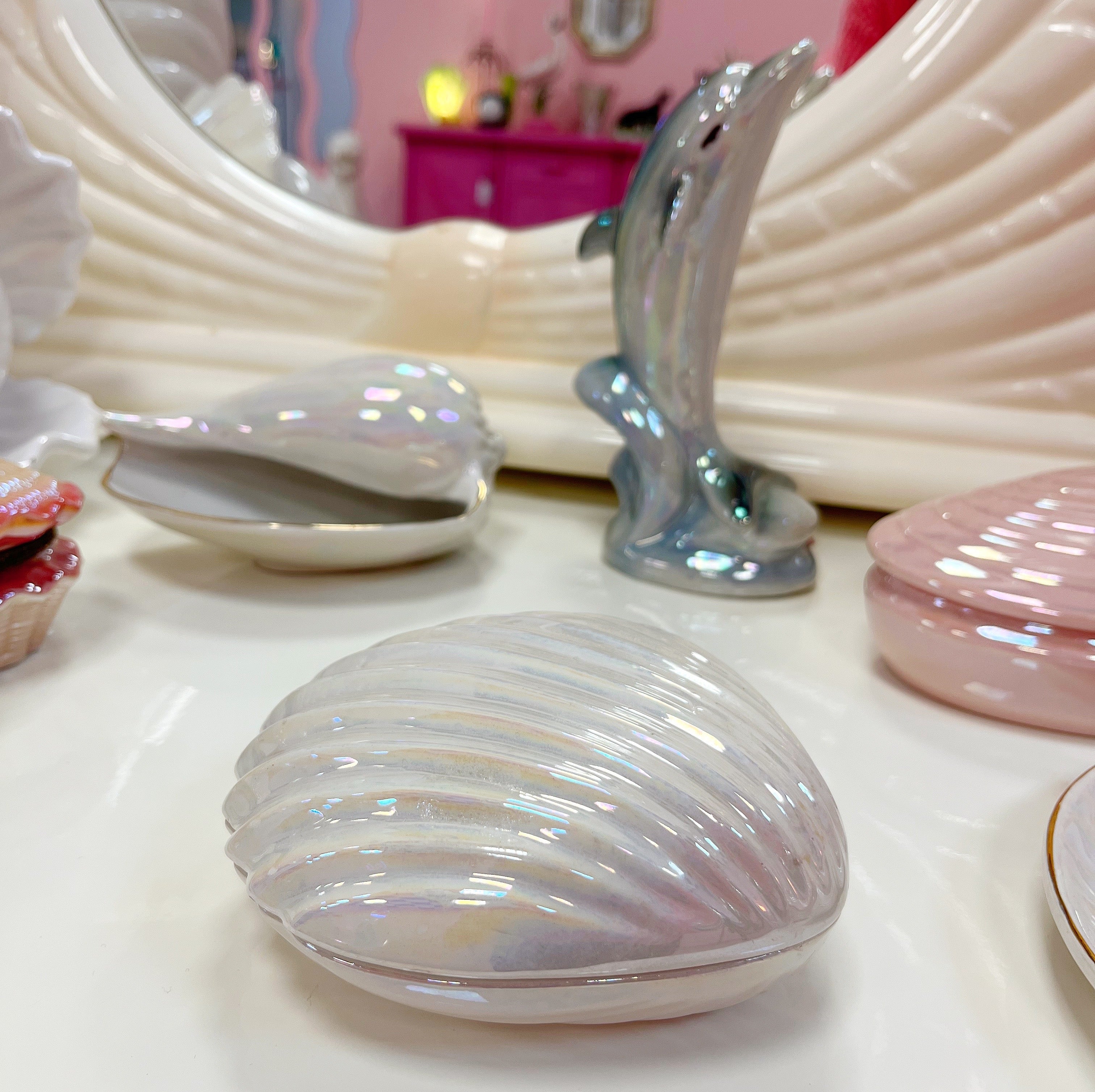 Boîte coquillage vintage iridescente