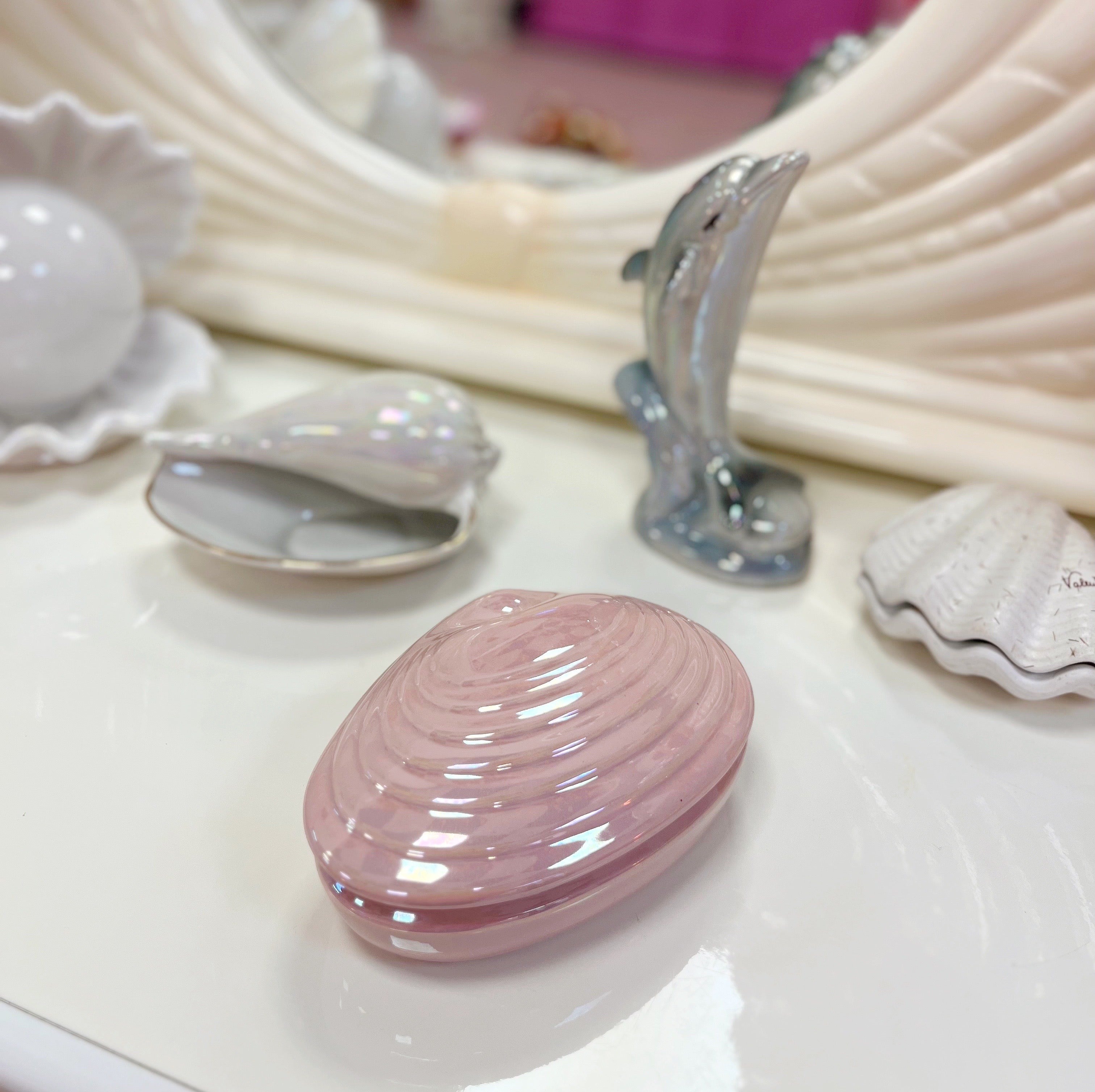 Coffret coquillage rose iridescente grand format