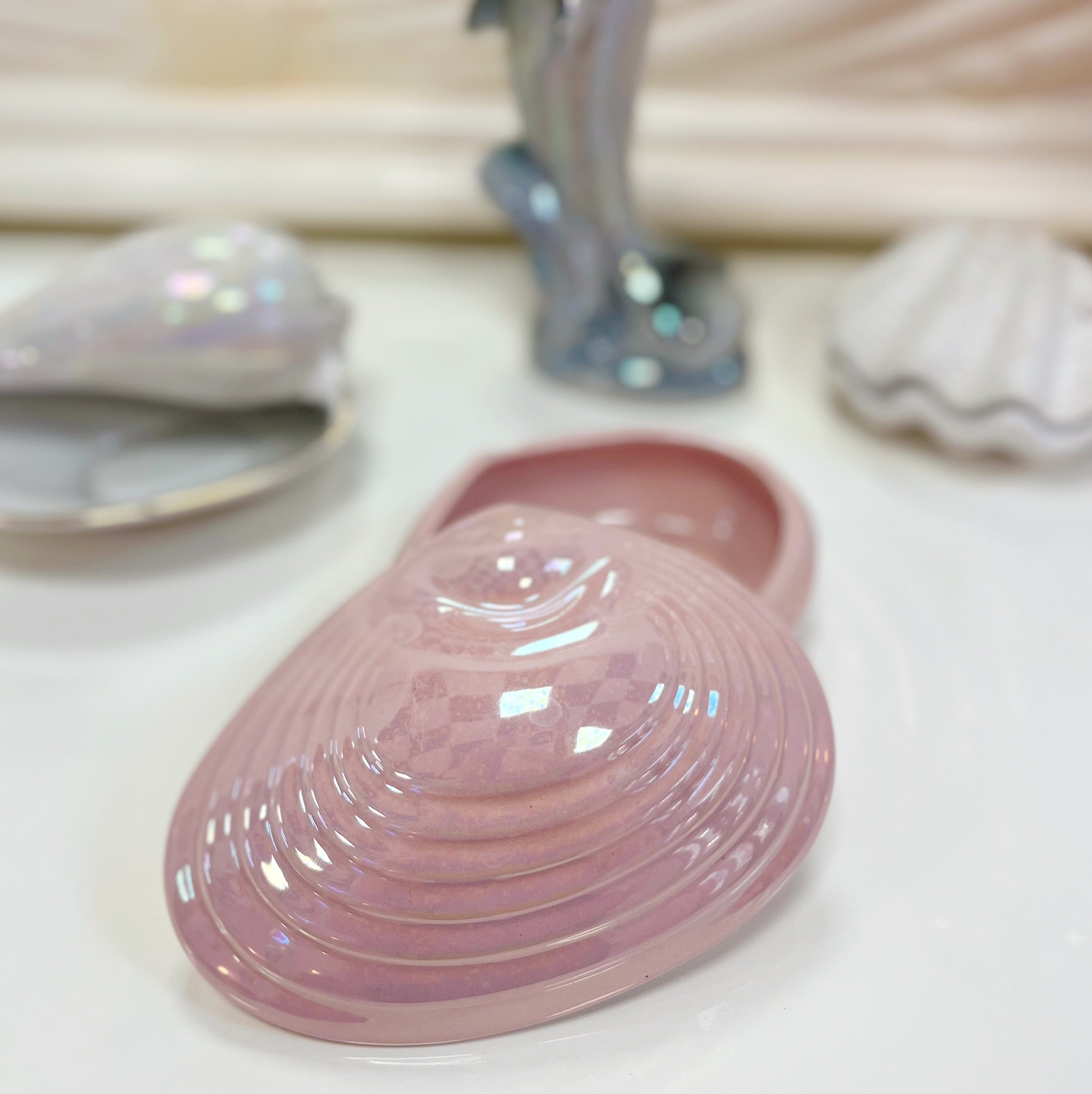 Coffret coquillage rose iridescente grand format