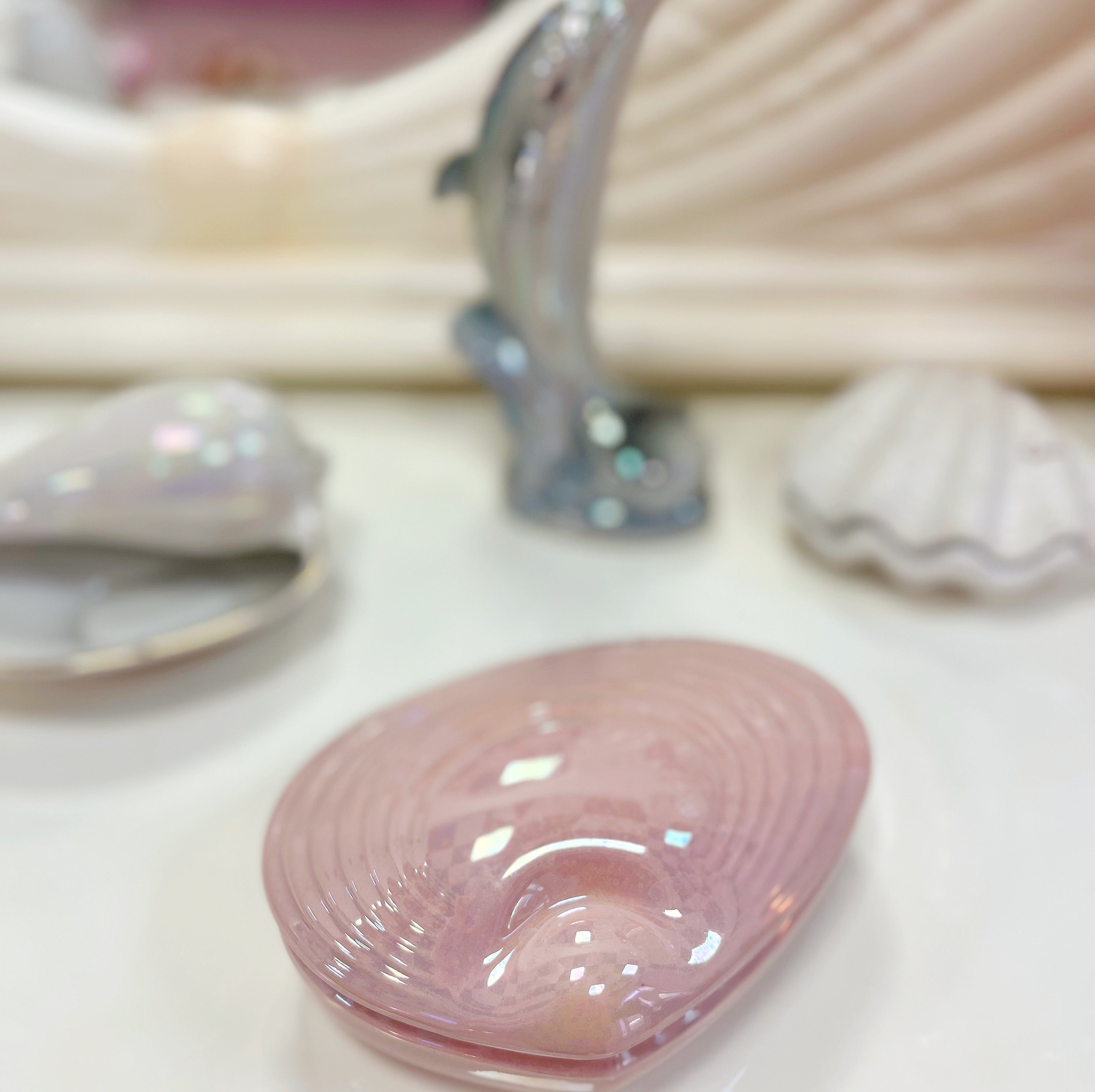 Coffret coquillage rose iridescente grand format