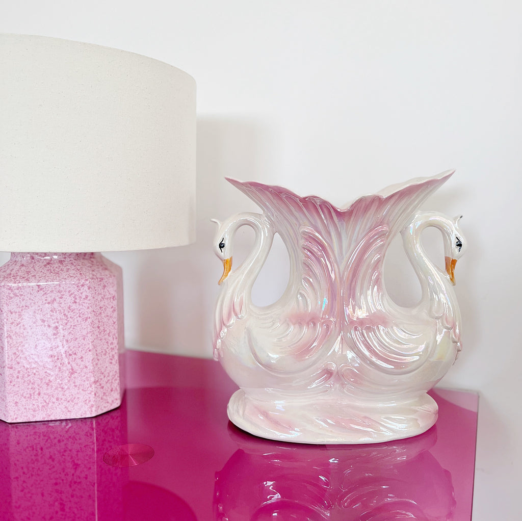 Vase double cygne iridescent