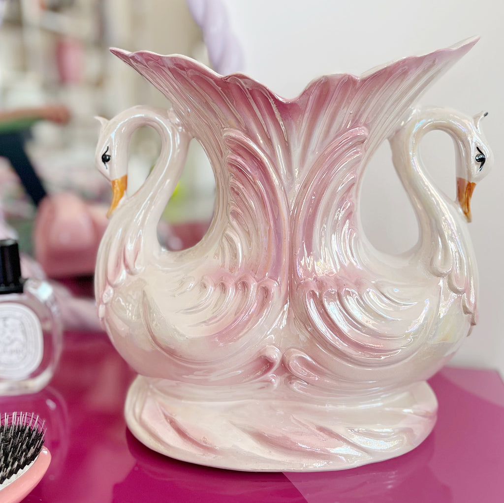 Vase double cygne iridescent