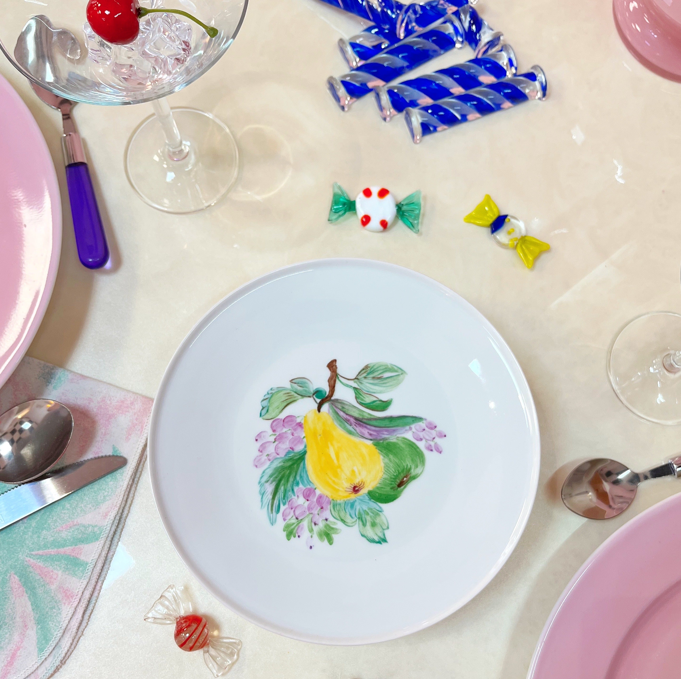 Assiettes à dessert en porcelaine décor de fruits