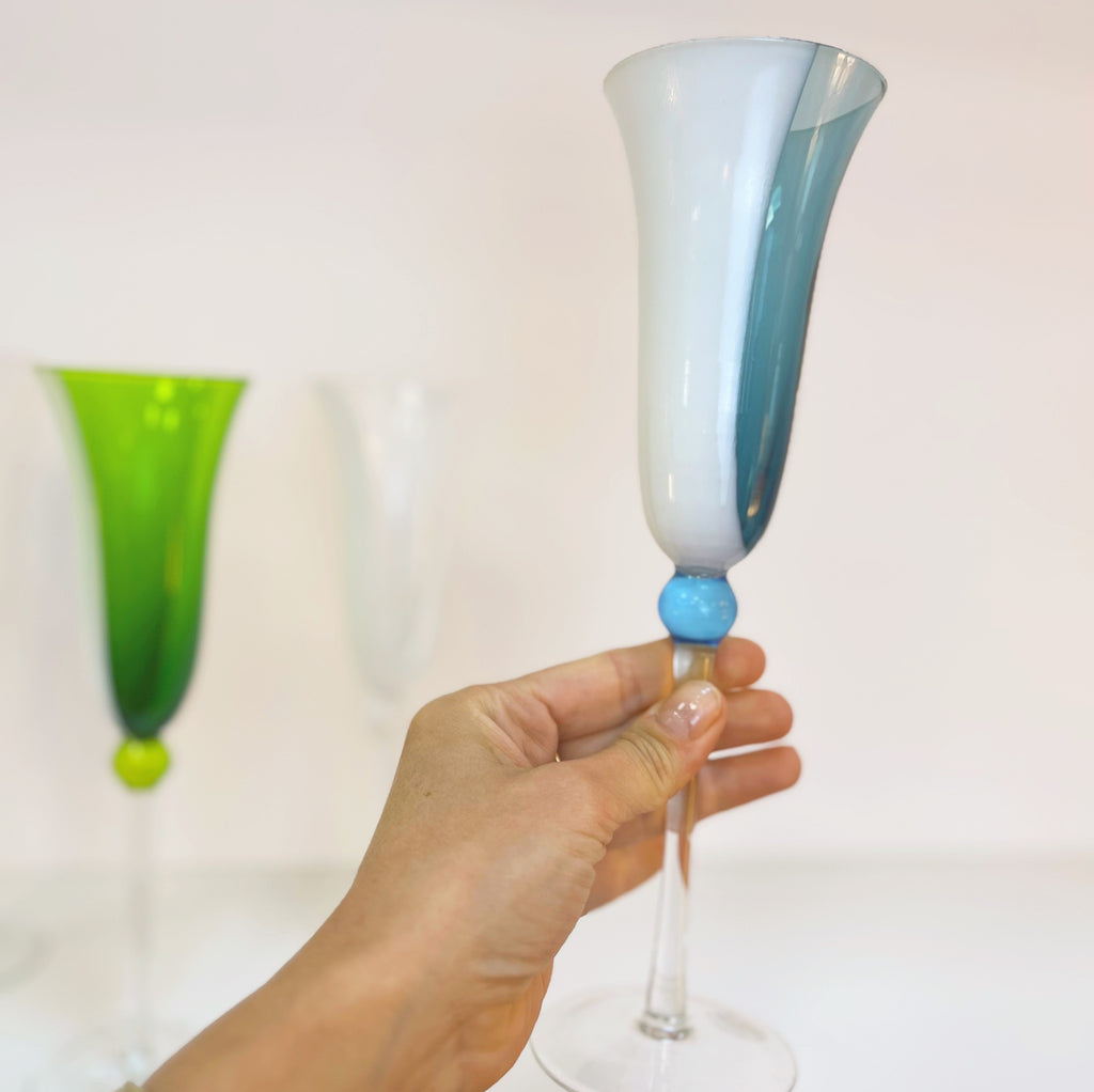 Flûtes en verre soufflé, set de 4, Italie, années 80