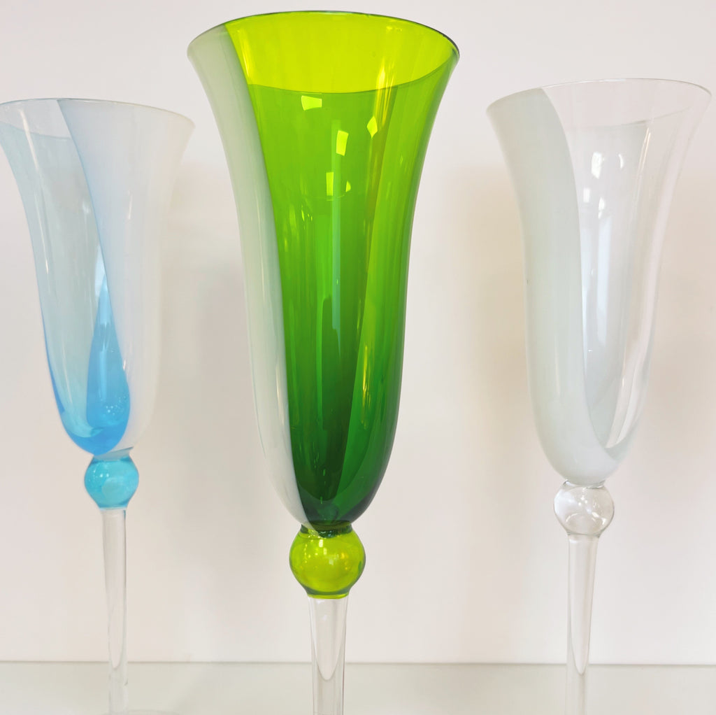 Flûtes en verre soufflé, set de 4, Italie, années 80