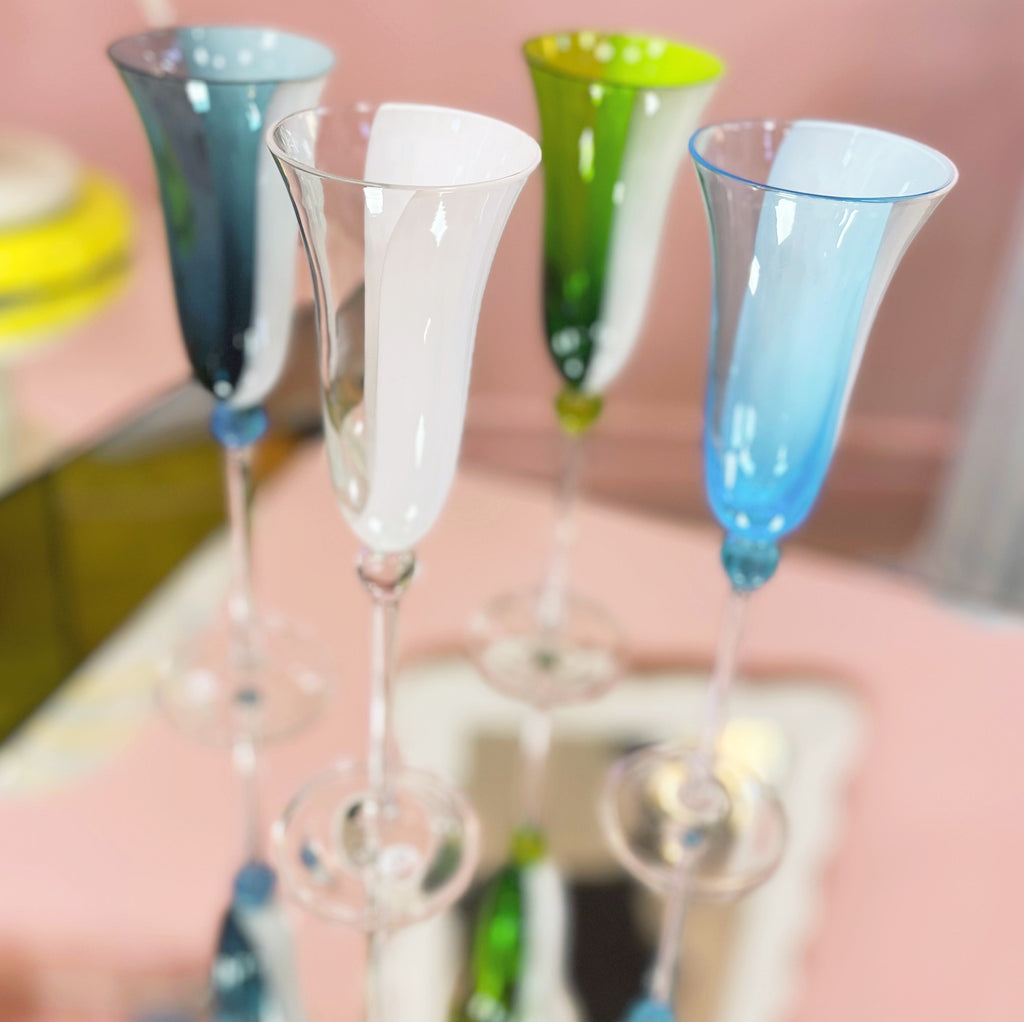 Flûtes en verre soufflé, set de 4, Italie, années 80