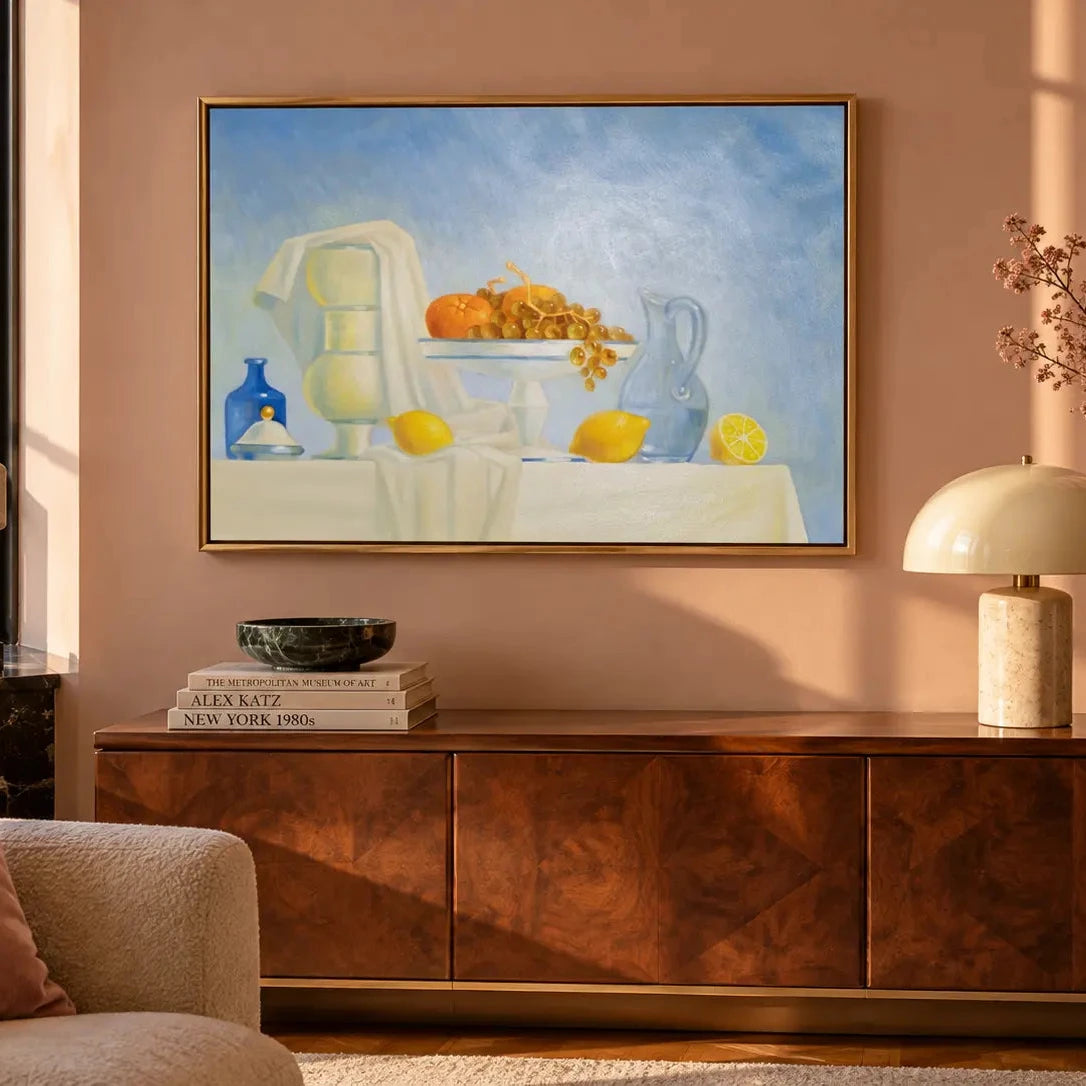 Nature morte aux agrumes et à la carafe, Patrick Le Flohic, tableau original 79 x 59 cm