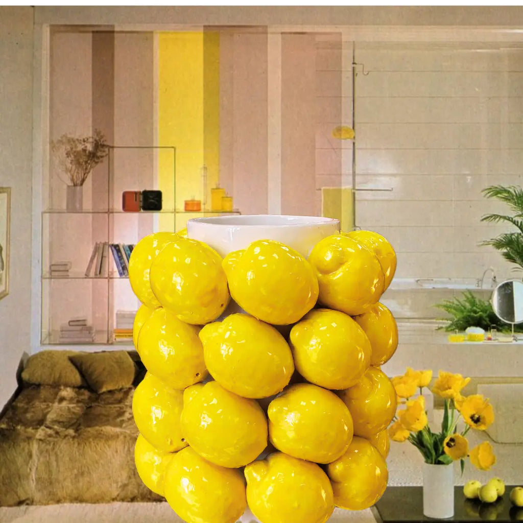 Vase citrons en céramique vintage, Sicile, années 70