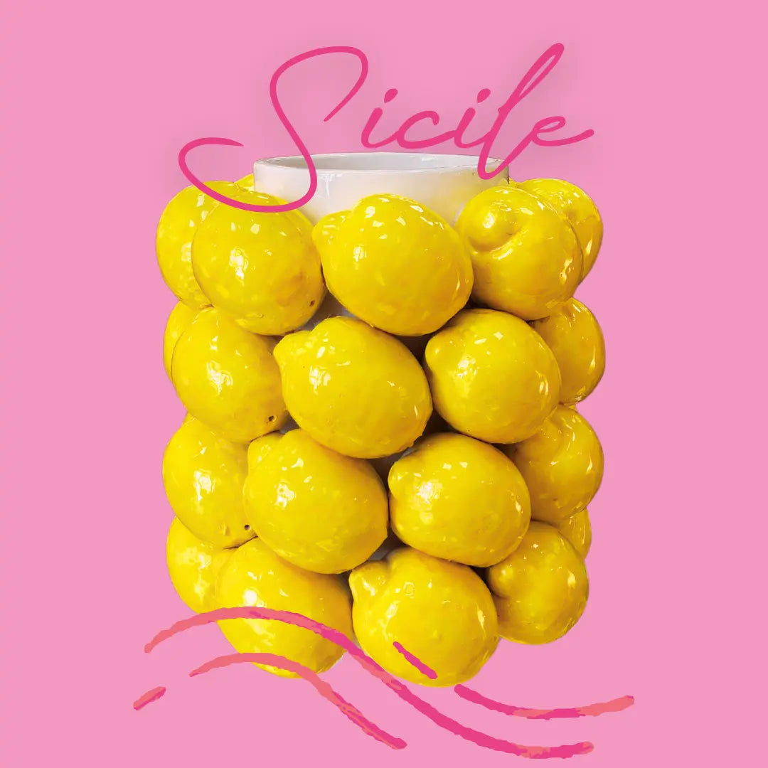 Vase citrons en céramique vintage, Sicile, années 70