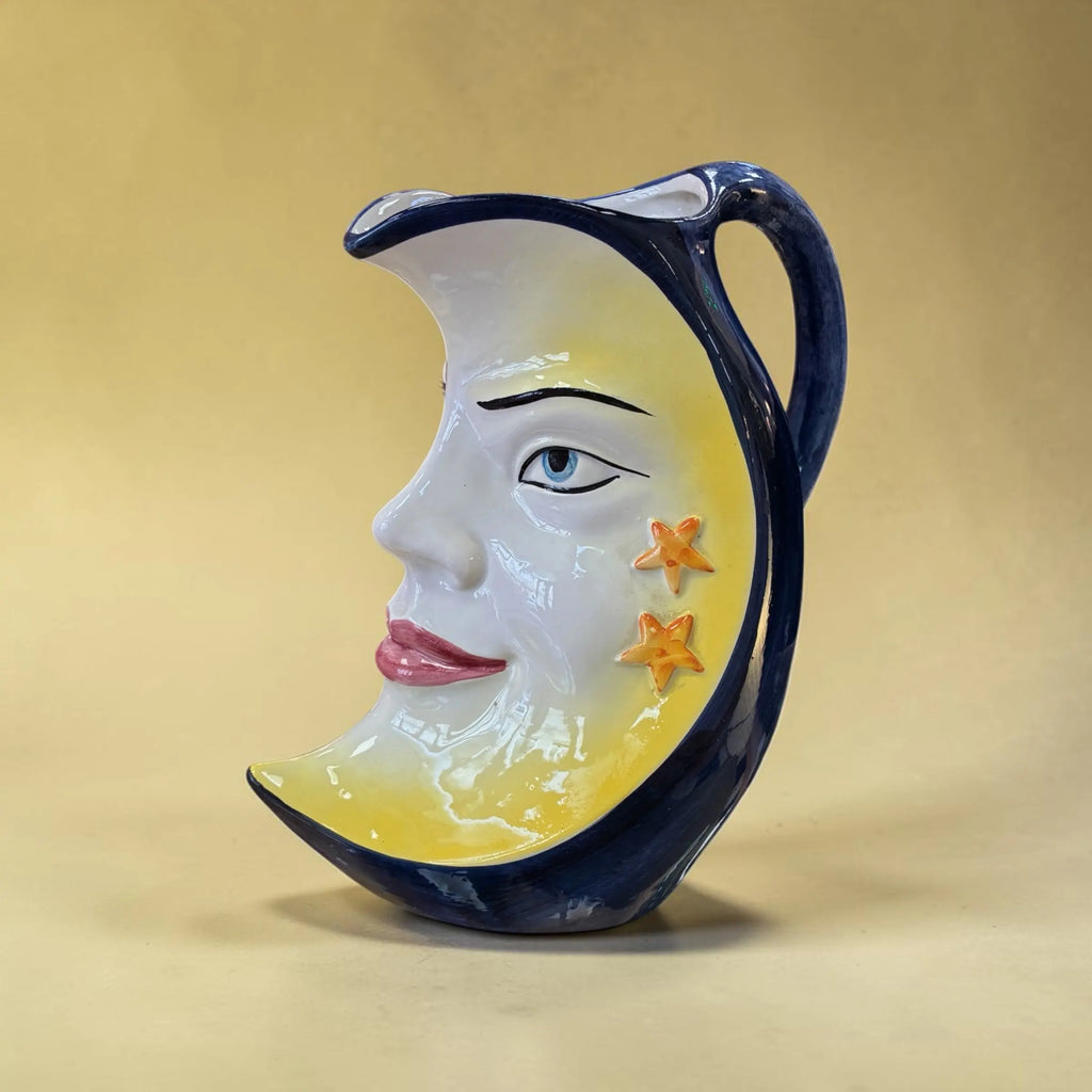 Pichet vintage en céramique italienne, visage lune, Bassano, années 70