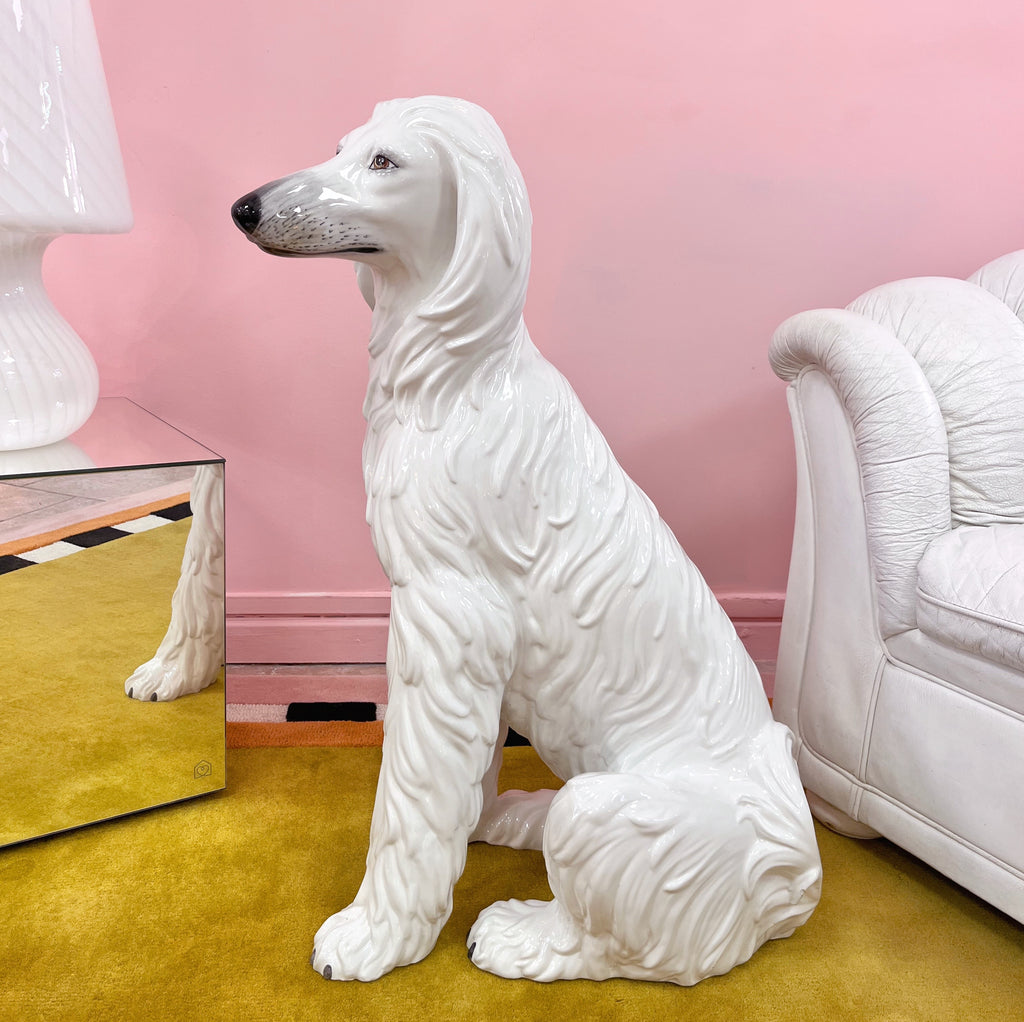 Statue lévrier afghan en céramique, Chaumette Paris, Italie, 70's