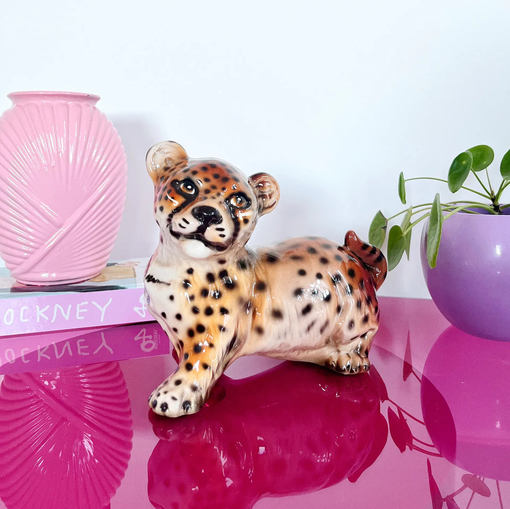 Bébé statue leopard céramique italienne 80s - Club Barbara