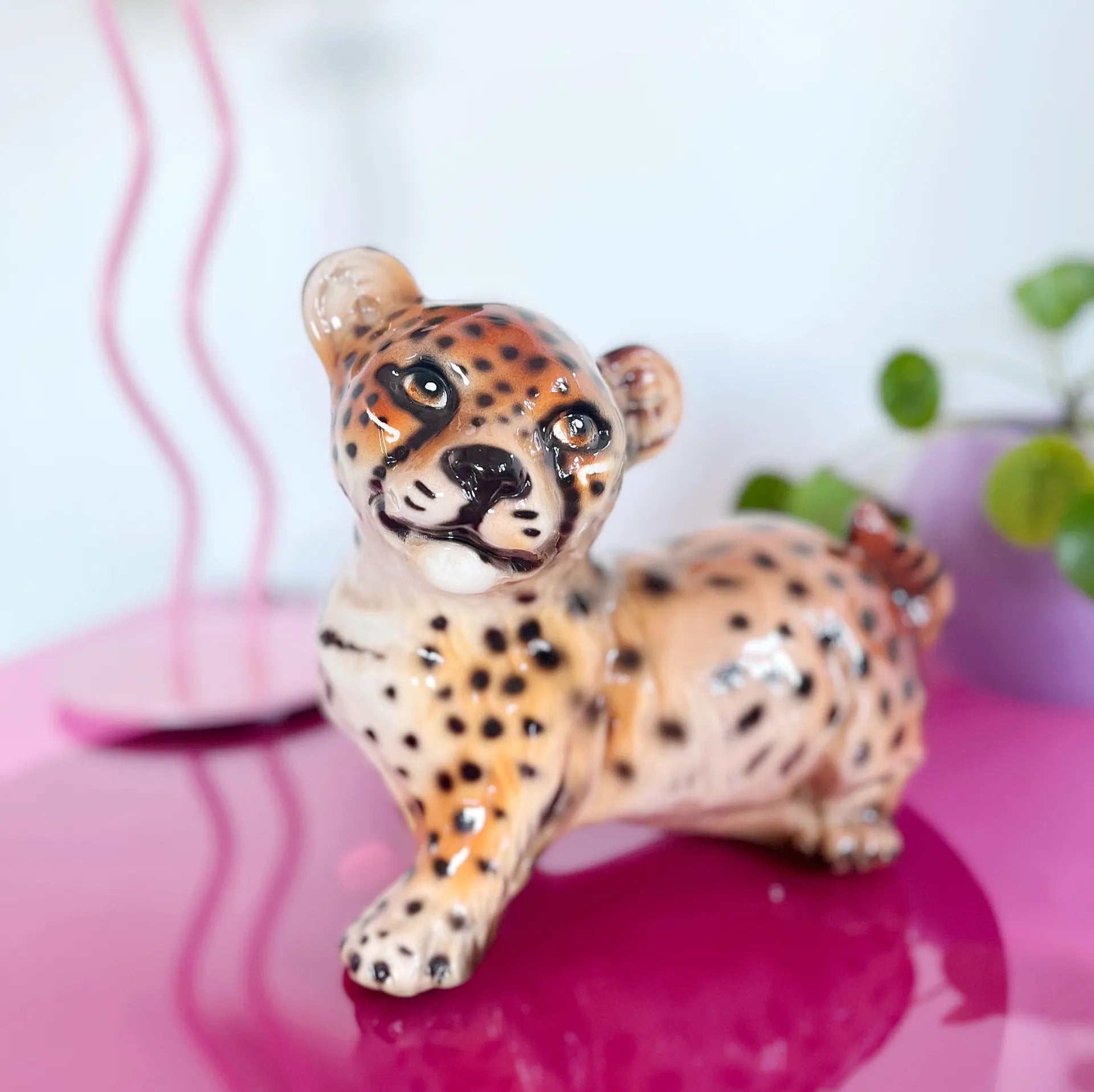 Bébé statue leopard céramique italienne 80s - Club Barbara