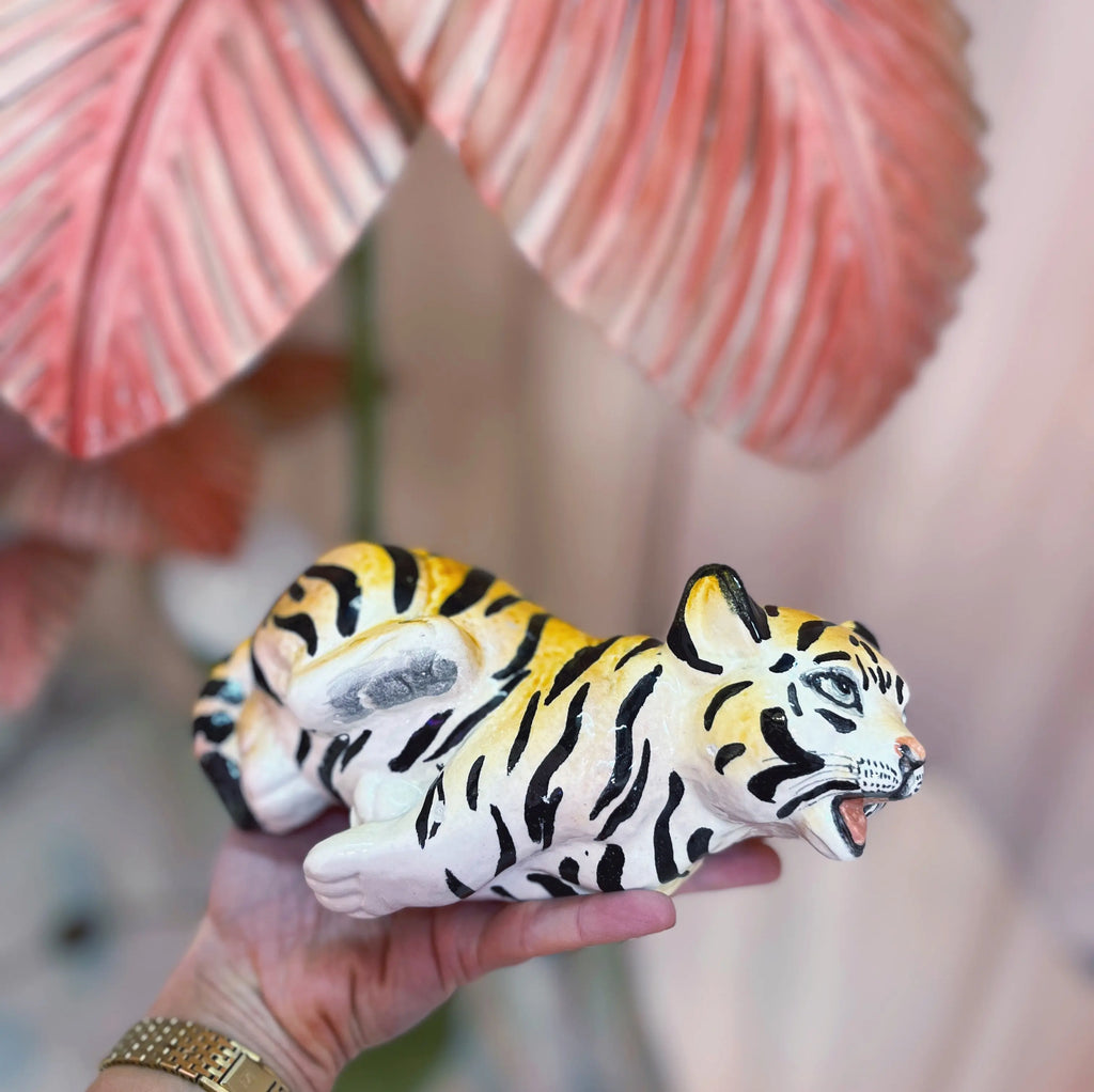 Bébé tigre vintage en céramique italienne années 70 signé Club Barbara