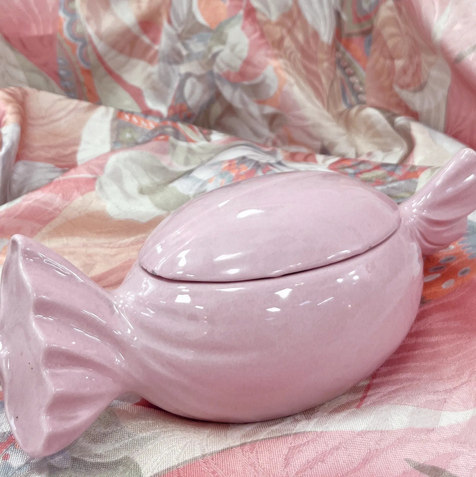 Boîte à Bijoux en Céramique, Bonbon Rose, Années 70 - Club Barbara