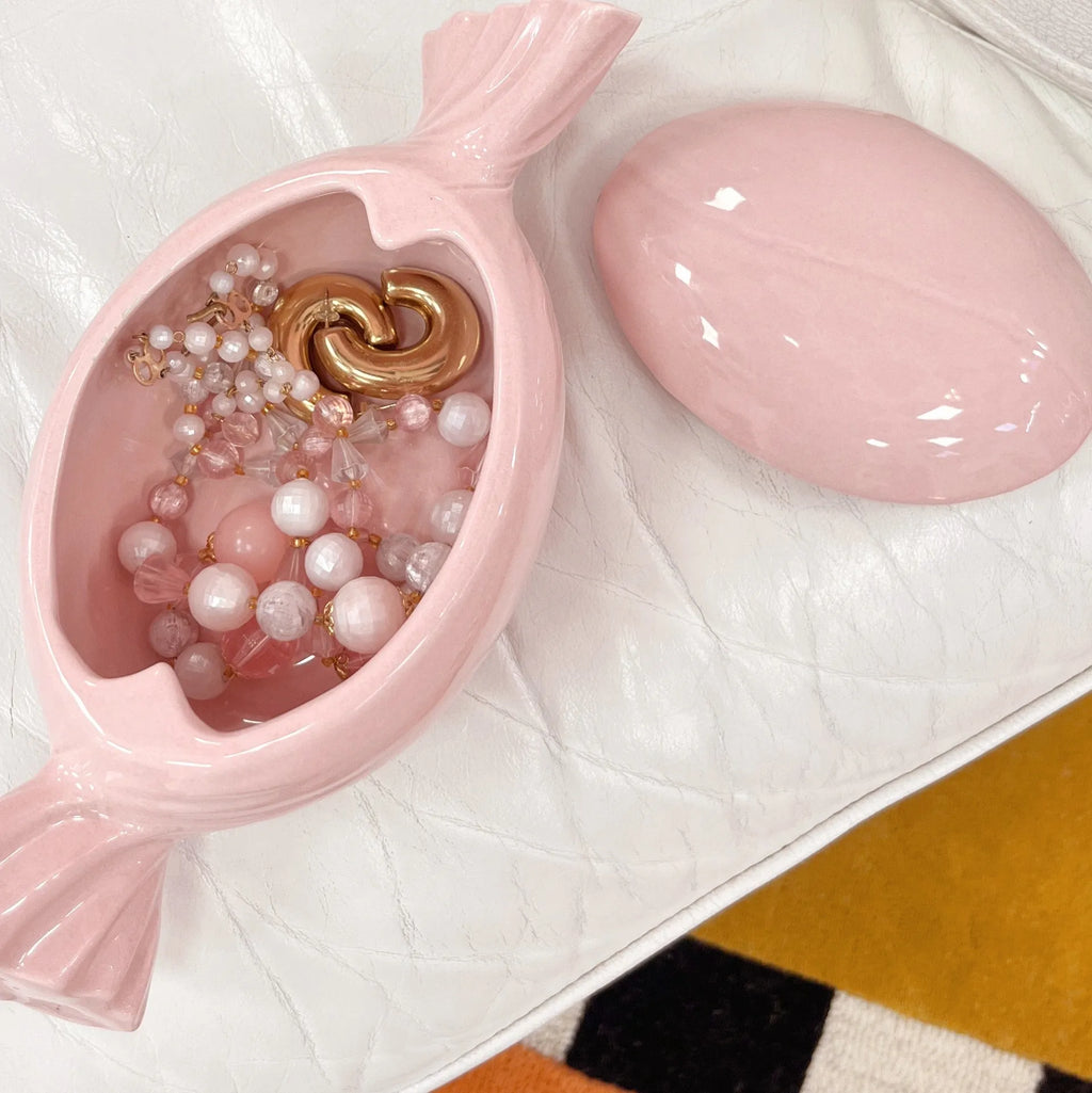 Boîte à Bijoux en Céramique, Bonbon Rose, Années 70 - Club Barbara