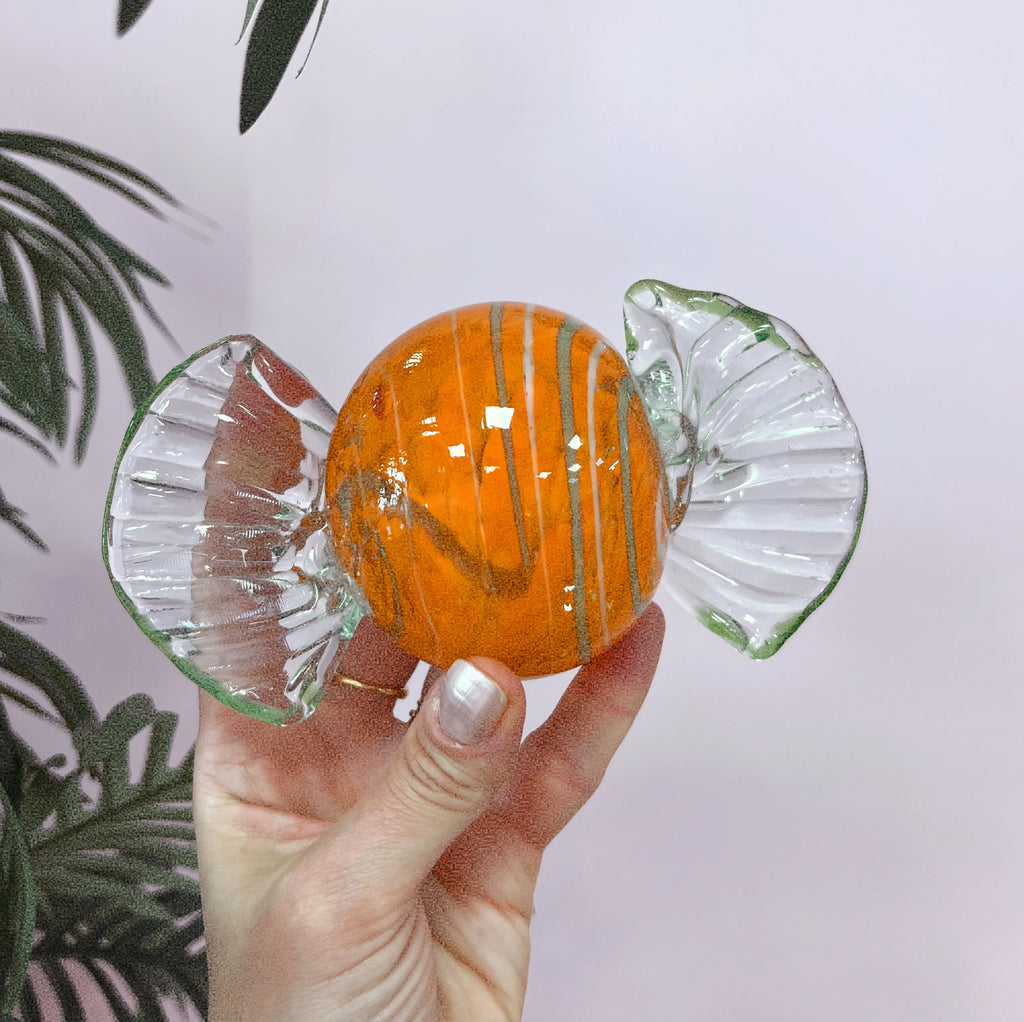 Bonbon décoratif vintage en verre de Murano orange, Club Barbara
