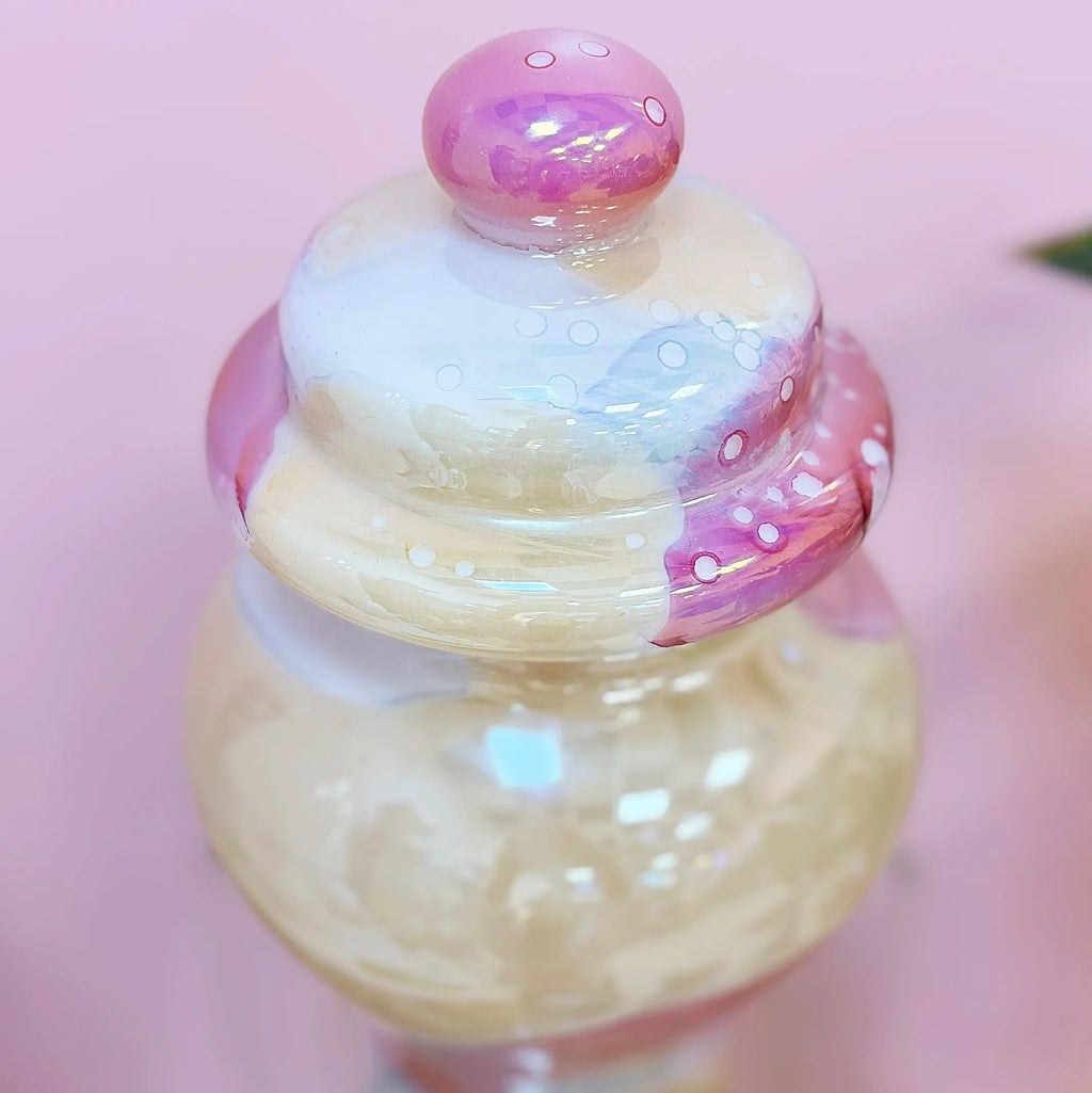 Vase couvert en verre opalin pastel vintage Club Barbara
