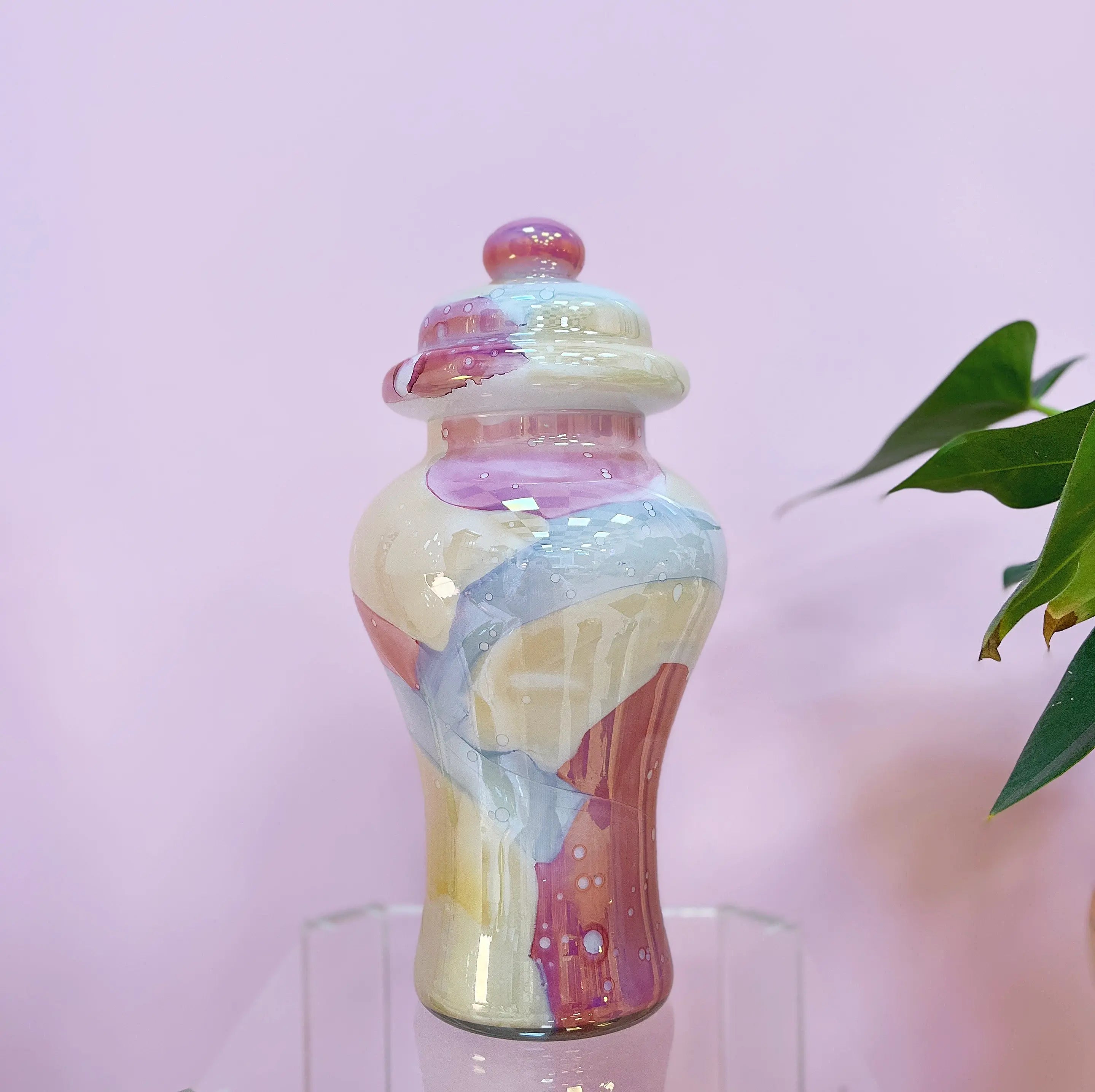 Bonbonnière verre italien opalin rose pastel Club Barbara