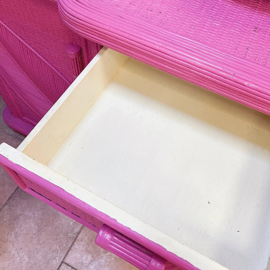 Buffet italien en rotin rose, esprit Vivai del Sud, années 70 - Club Barbara