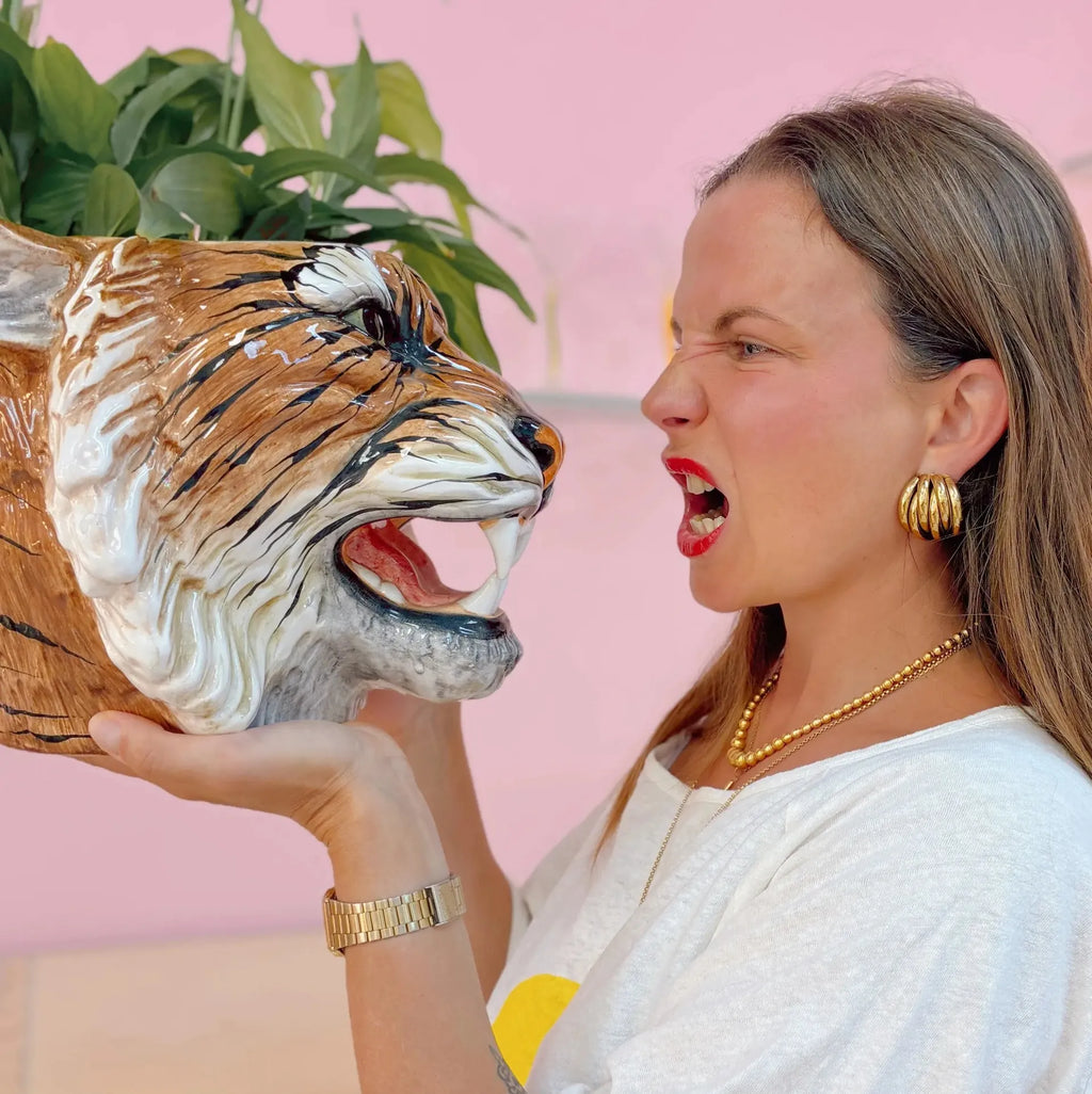 Cache-pot tigre vintage, céramique italienne signée Made in Italy, années 70-80 - Club Barbara