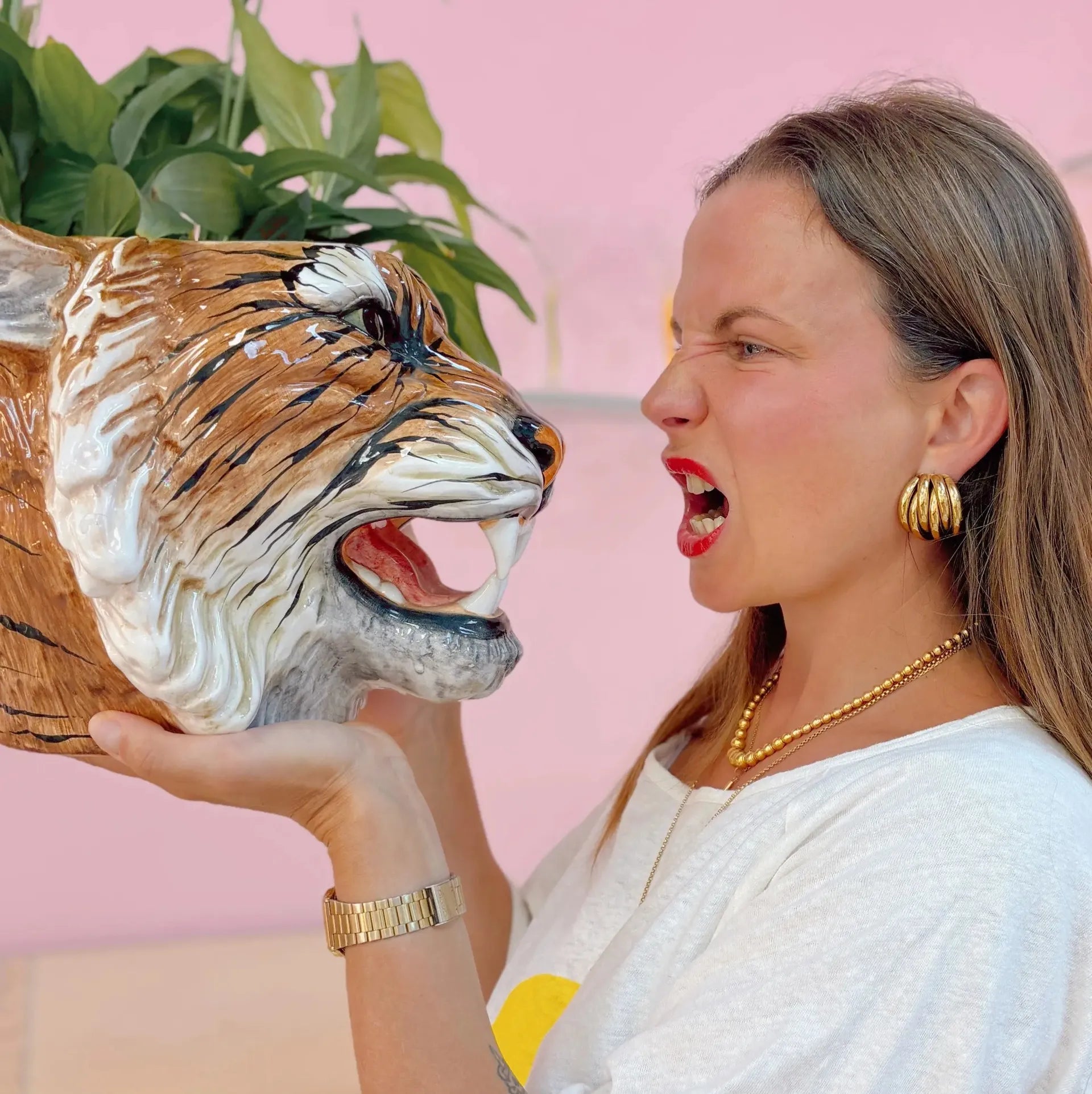 Cache-pot tigre vintage, céramique italienne signée Made in Italy, années 70-80 - Club Barbara