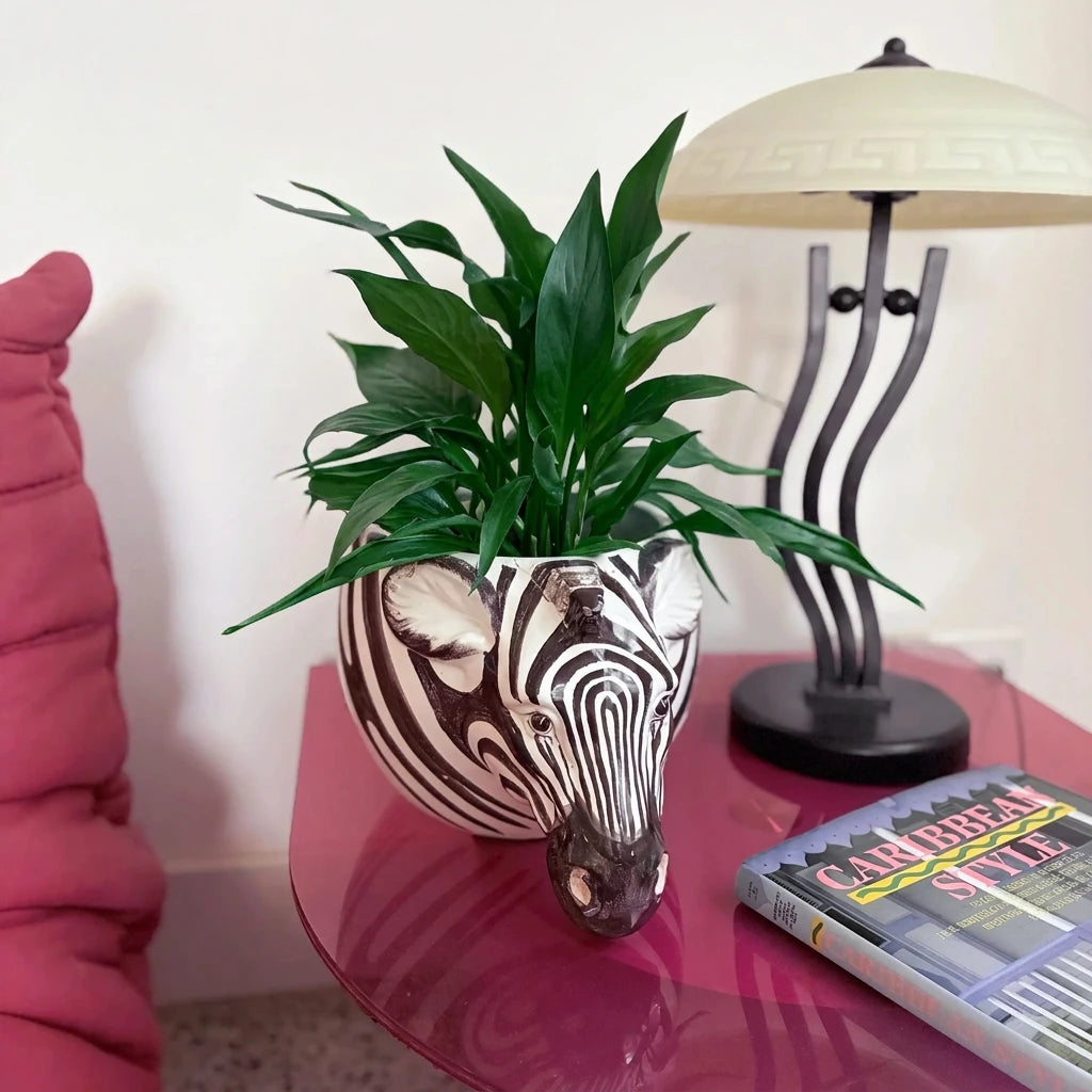 Cache-pot zèbre vintage en céramique italienne, années 80
