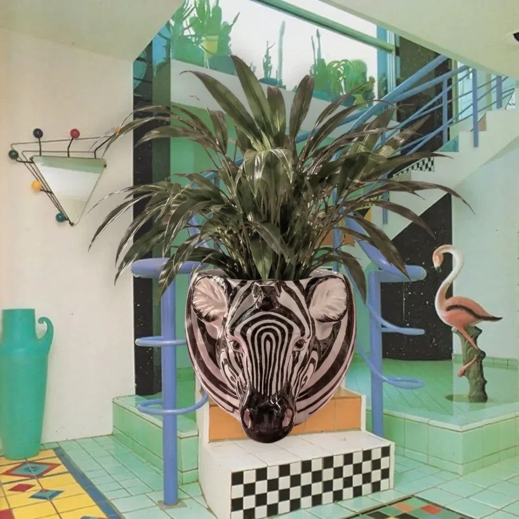 Cache-pot zèbre vintage en céramique italienne, années 80