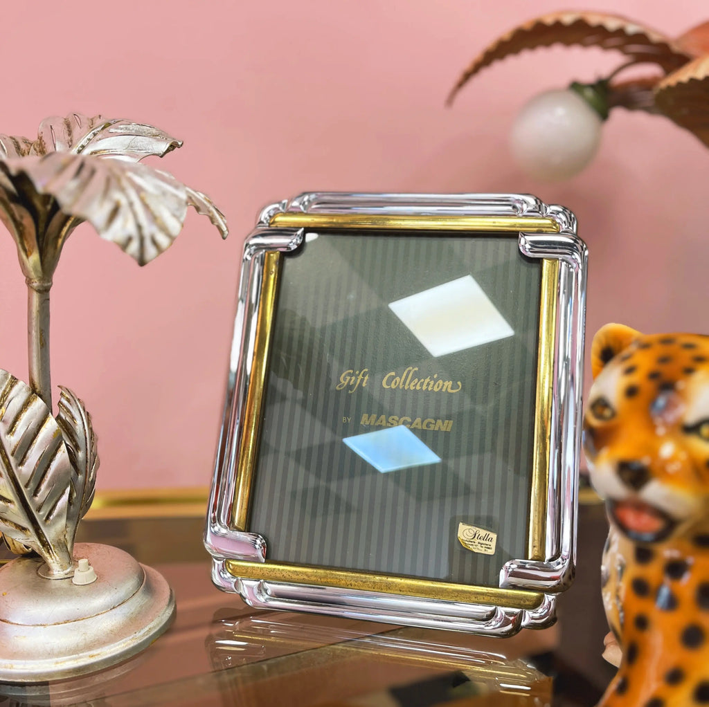 Cadre photo vintage italien Mascagni métal doré et argent style Art Déco Club Barbara
