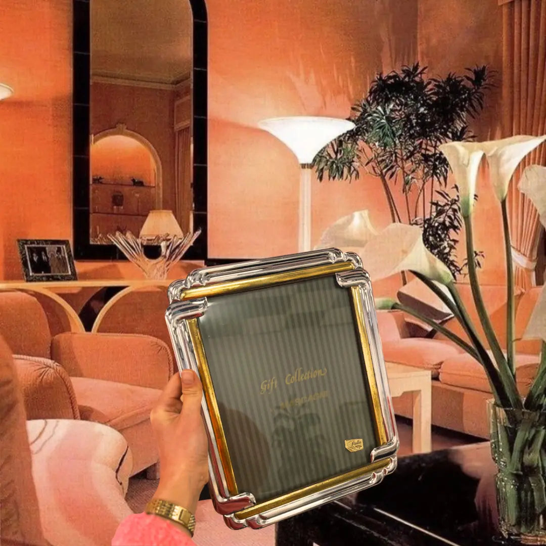 Cadre photo vintage italien Mascagni métal doré et argent style Art Déco Club Barbara
