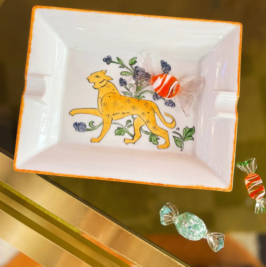 Cendrier d’invité panthère  en porcelaine de Limoges, années 70 - Club Barbara