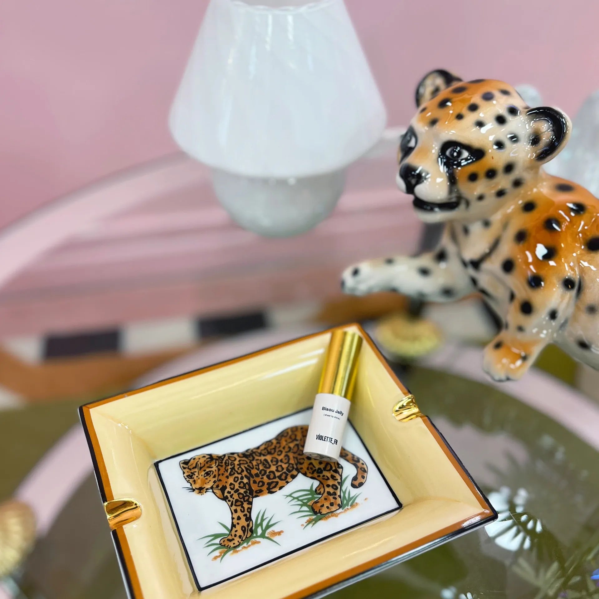 Cendrier panthère en porcelaine - Grand format - Années 80 - Club Barbara