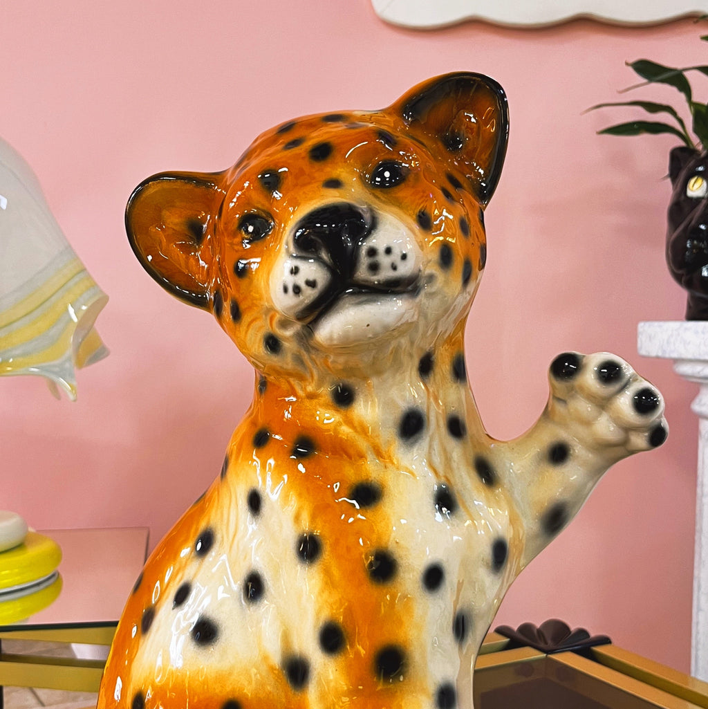 Léopard vintage en céramique italienne, 43cm, Années 80