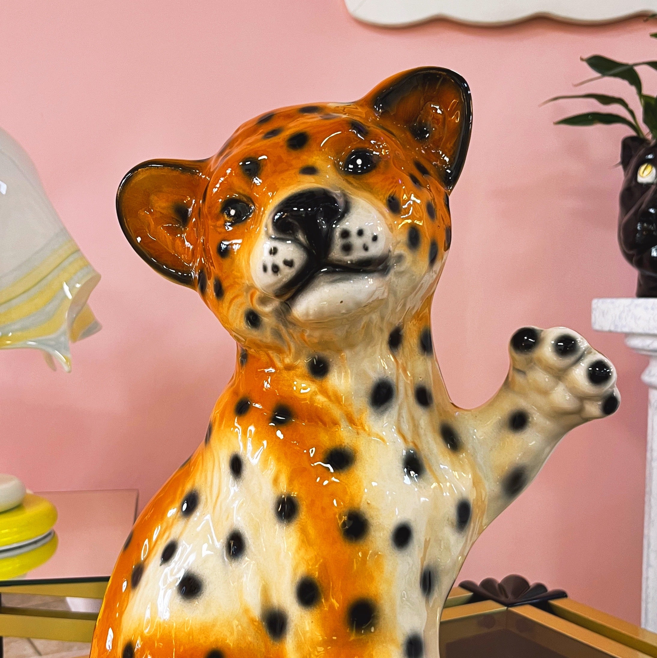 Léopard vintage en céramique italienne, 43cm, Années 80