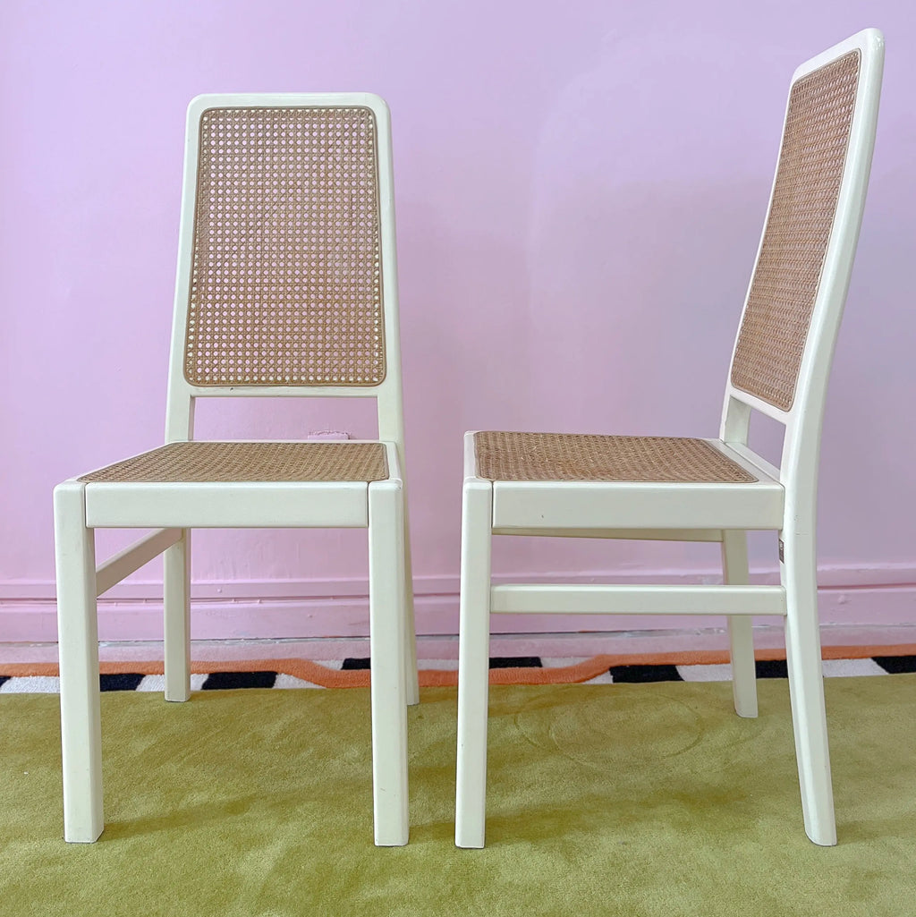 Chaises bois laqué cannage vintage, Club Barbara
