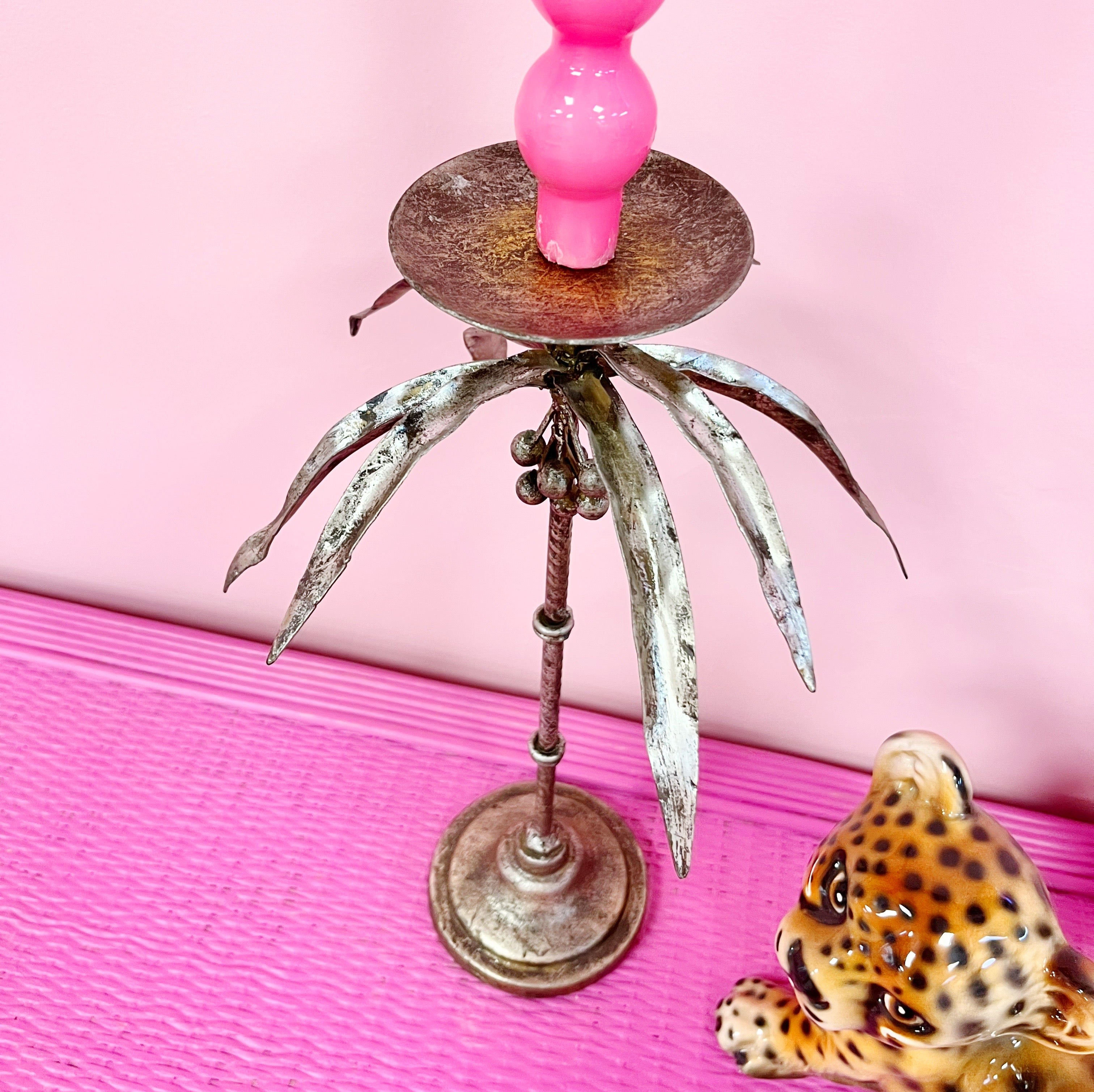 Grand bougeoir cocotier, métal doré, années 70