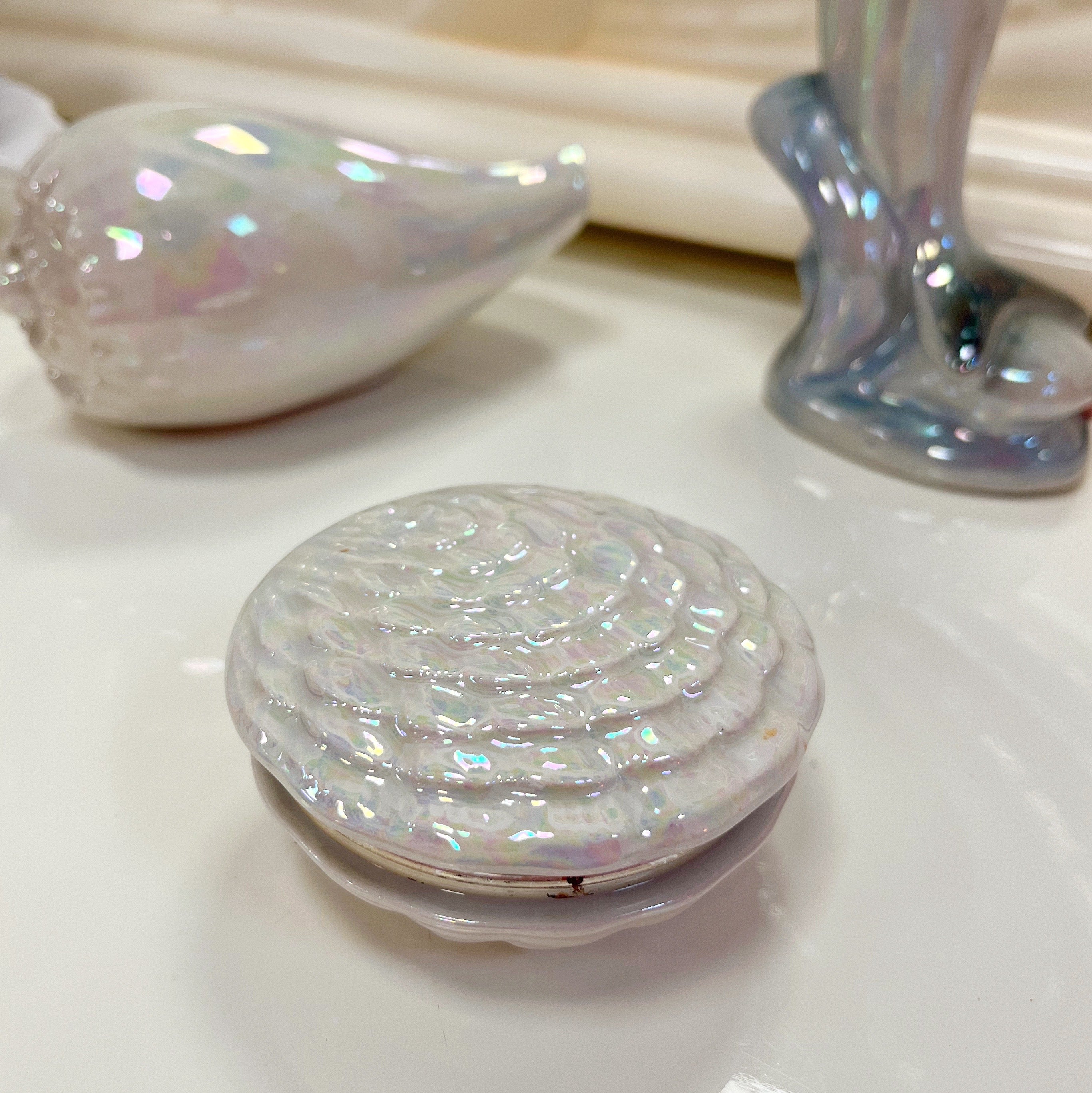 Coffret à bijoux coquillage blanc irisé