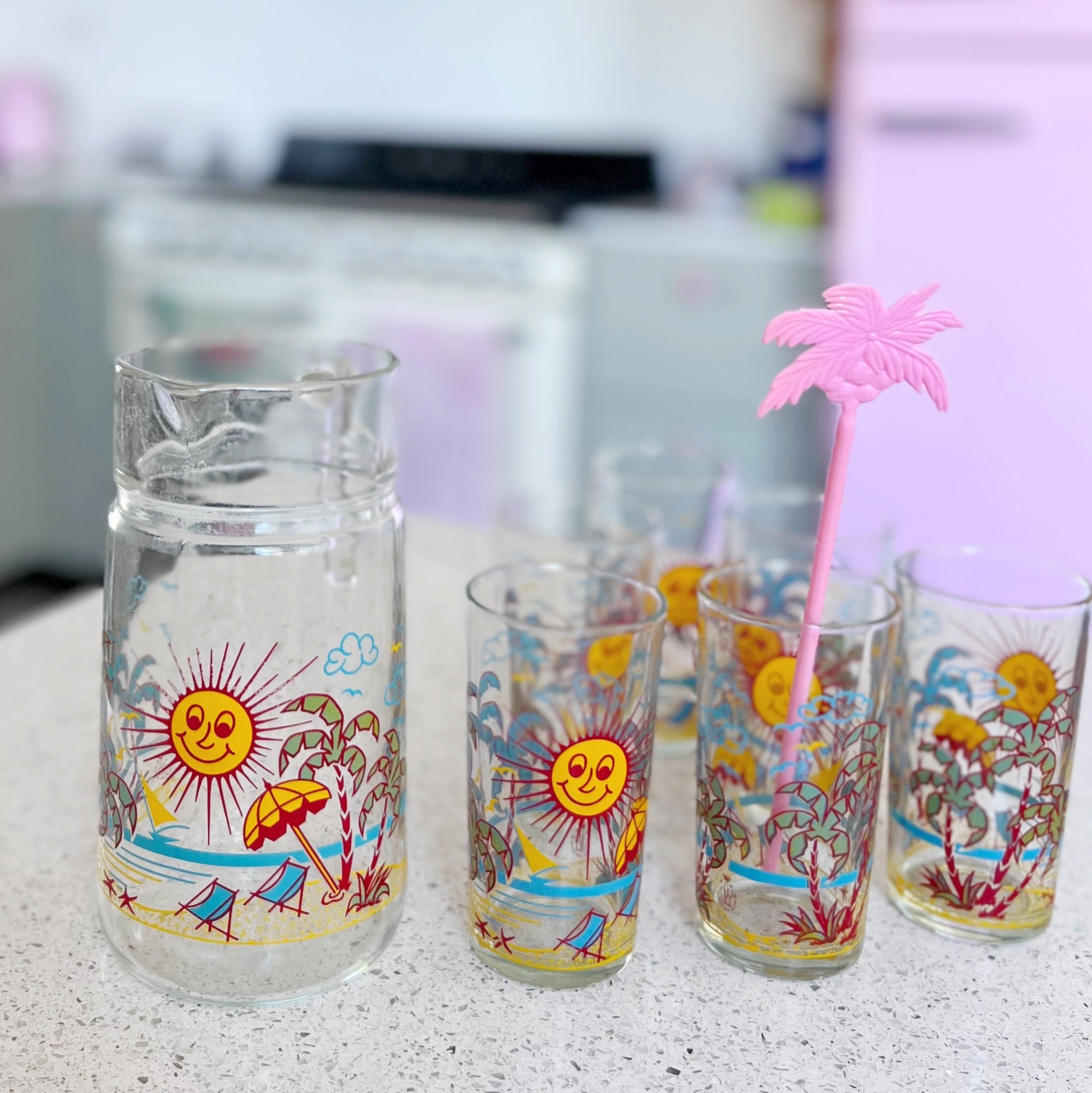 Service à orangeade vintage années 80 tropical