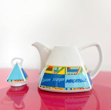 Load image into Gallery viewer, Vintage Memphis Style Blue Pyramid Teapot
