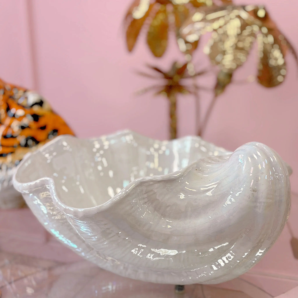 Grande coupe coquillage vintage en céramique italienne irisée, Bassano, années 80