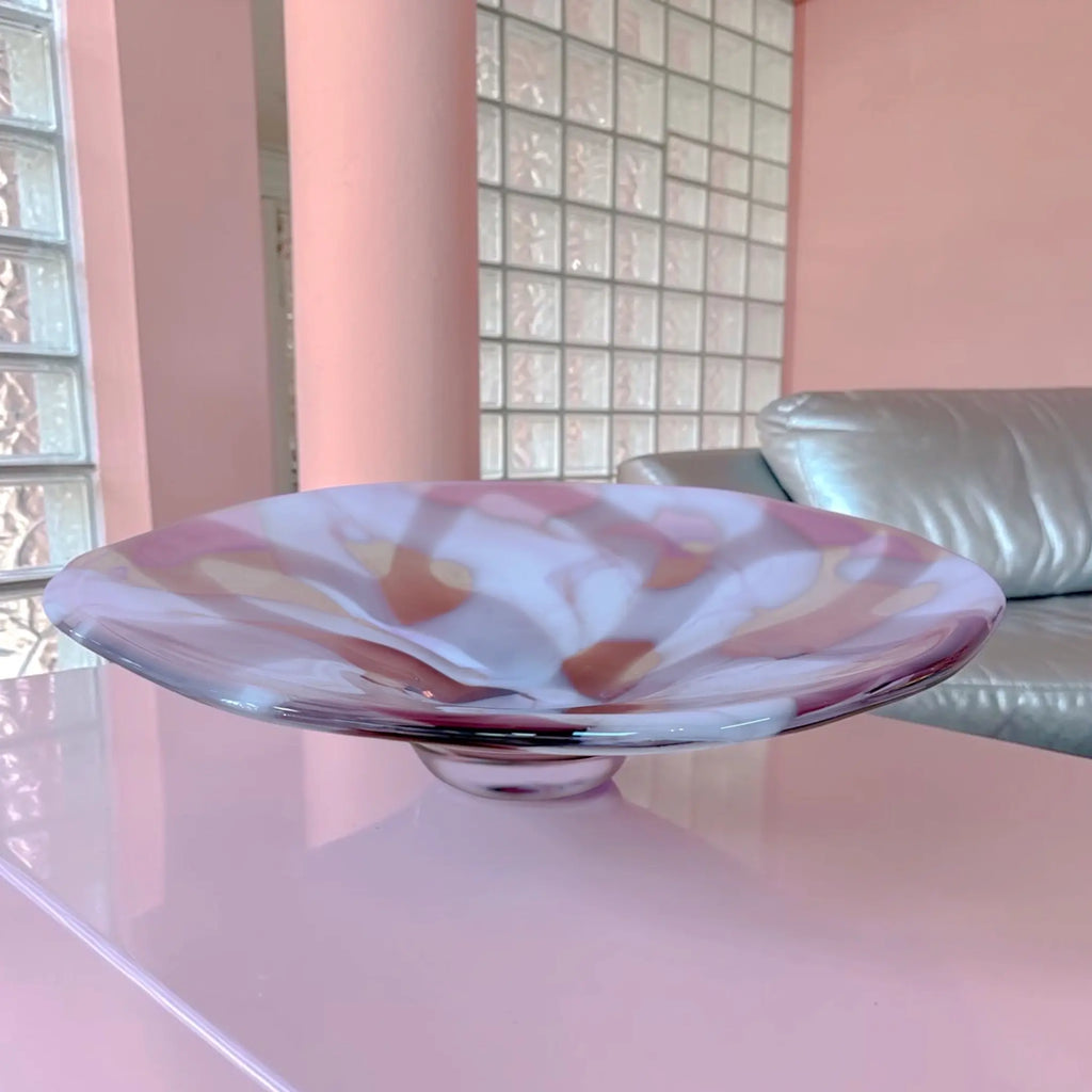 Coupe Murano vintage en opaline rose et blanche des années 70
