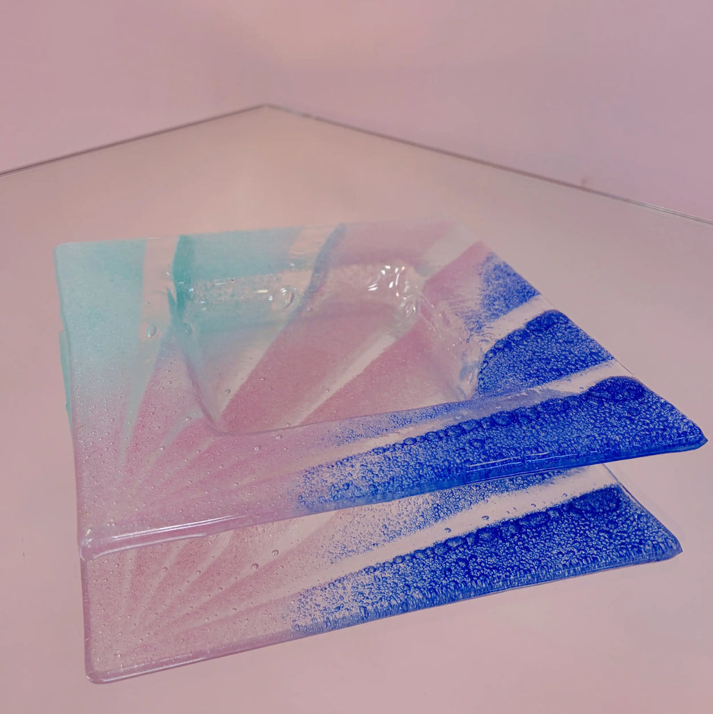 Vide-poche cendrier vintage en verre de Murano, dégradé pastel, années 70