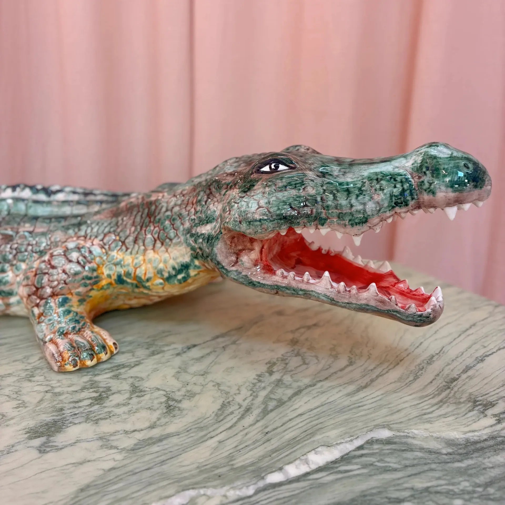 Crocodile vintage en céramique italienne, atelier Bassano del Grappa, années 70-80 - Club Barbara