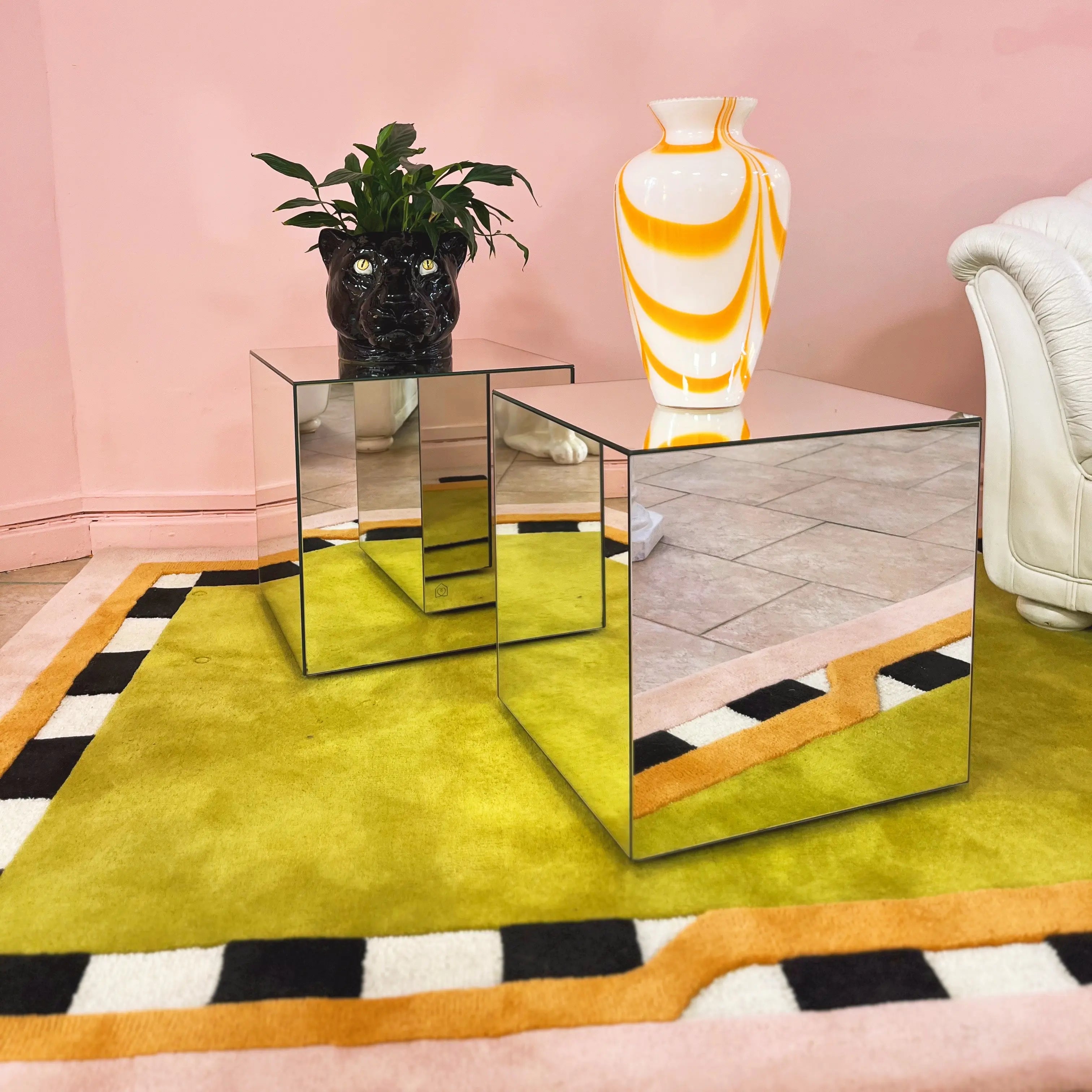 Cube sellette miroir Habitat, années 2000