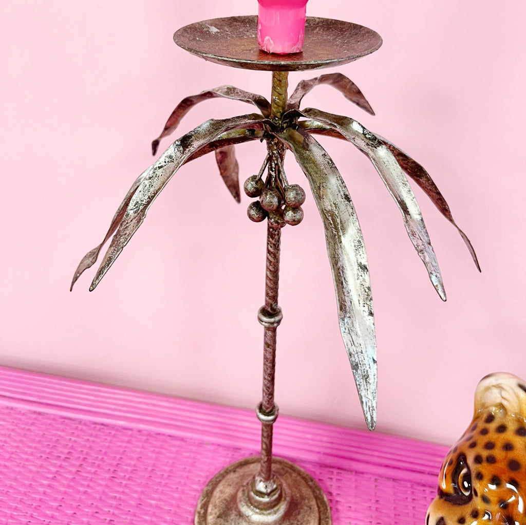 Grand bougeoir cocotier, métal doré, années 70