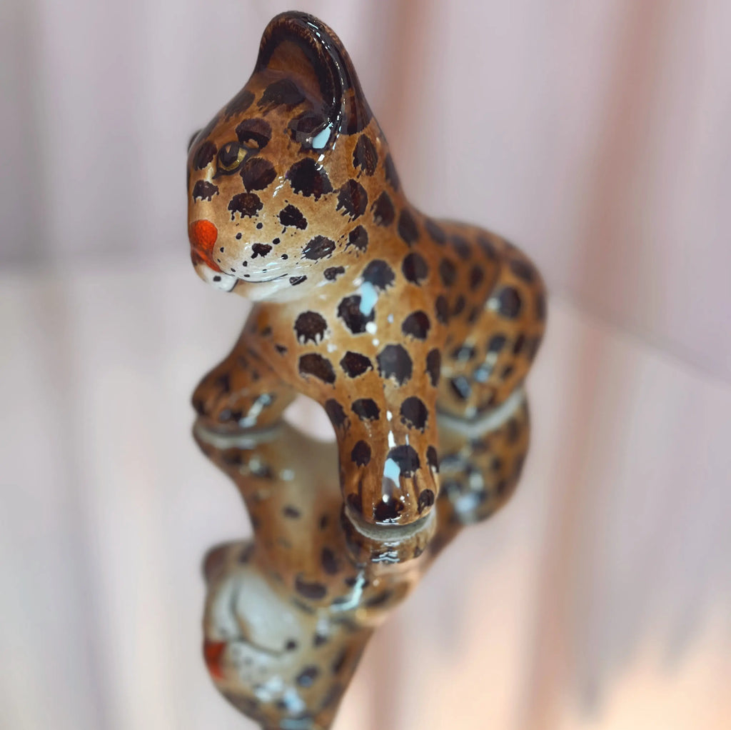 Panthère décorative vintage esprit Hollywood Regency en céramique brillante, Club Barbara
