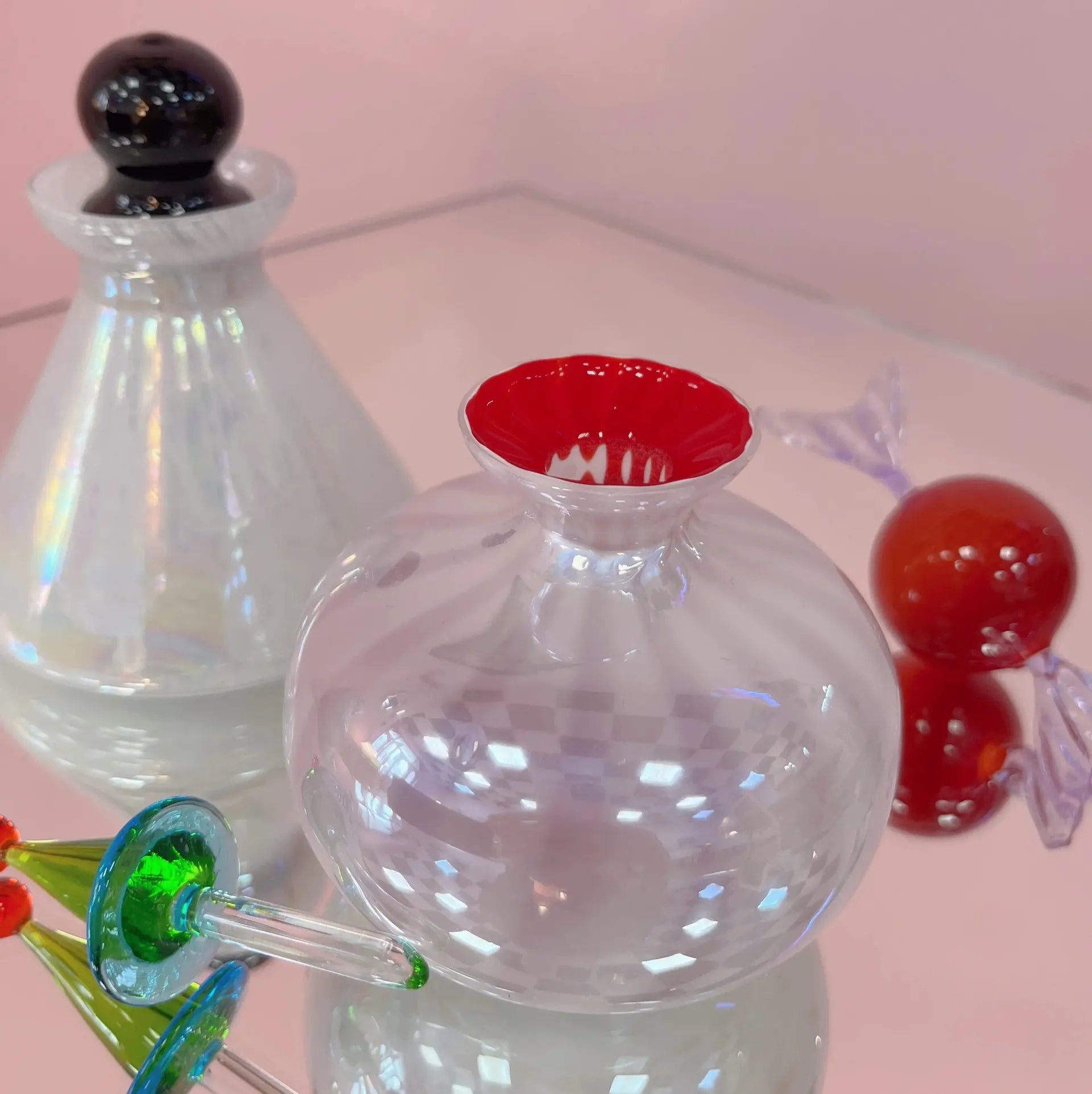 Duo de flacons vintage en verre soufflé de Murano, années 70 - Club Barbara