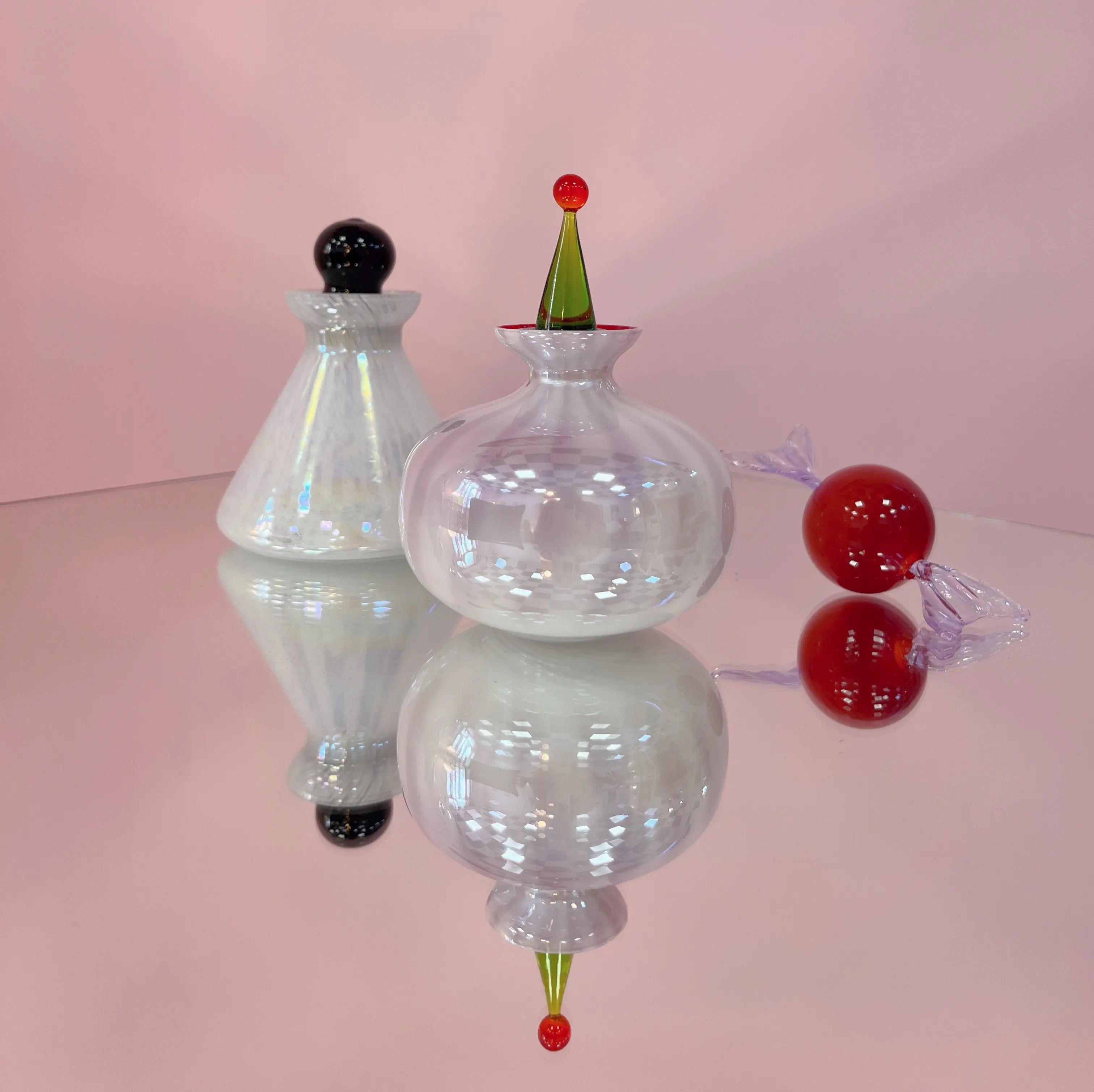 duo flacons verre Murano iridescent années 70