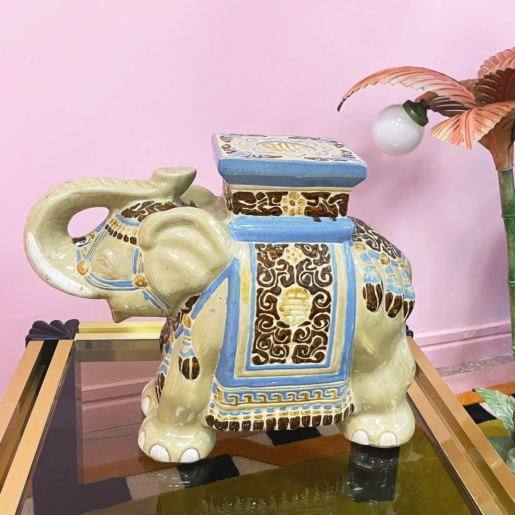 Éléphant porte-plante en céramique émaillée, années 70 - Club Barbara