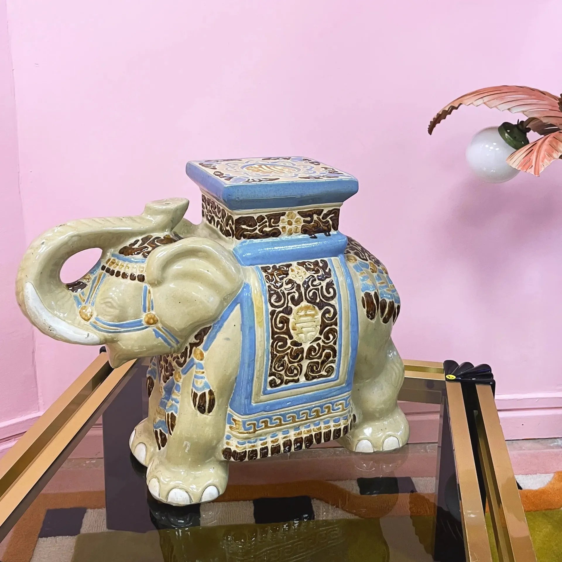 Éléphant porte-plante en céramique émaillée, années 70 - Club Barbara
